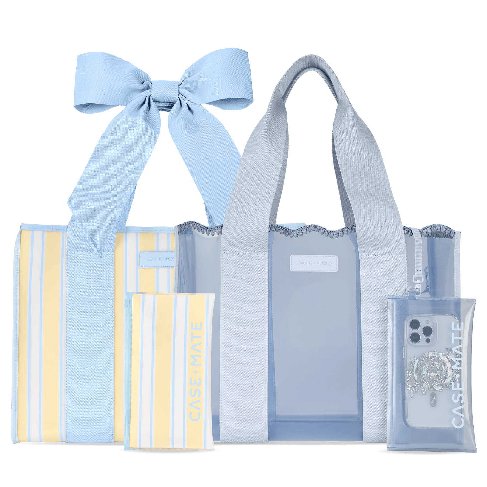 The Tote Duo - Cabana Stripe Bow & Carolina Blue Crochet Wave