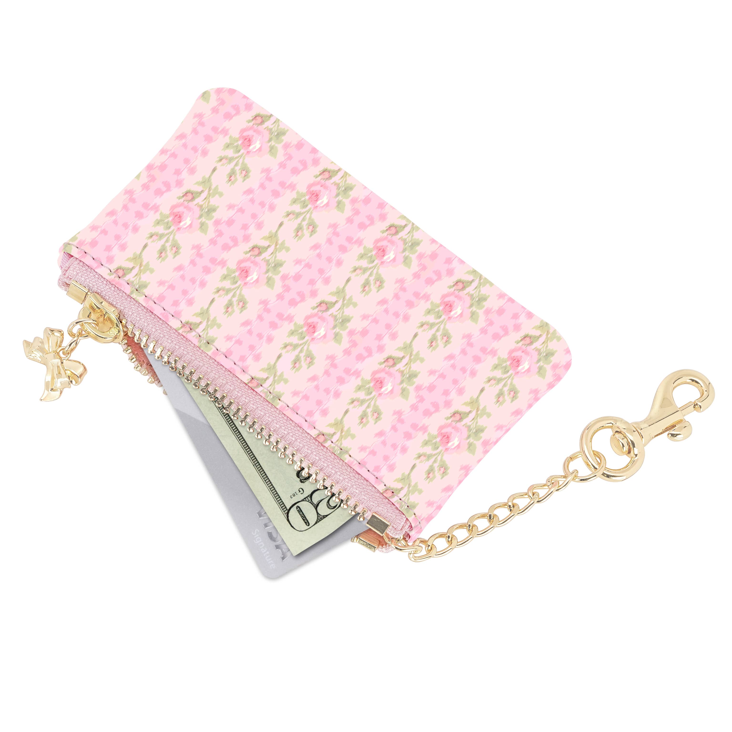 Floral-patterned wallet with a chain strap on a white background
#color_blooming heirloom