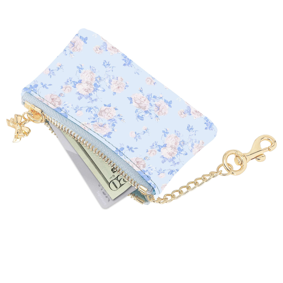 Floral-patterned pouch with gold chain on a white background
#color_everblooming rosettes
