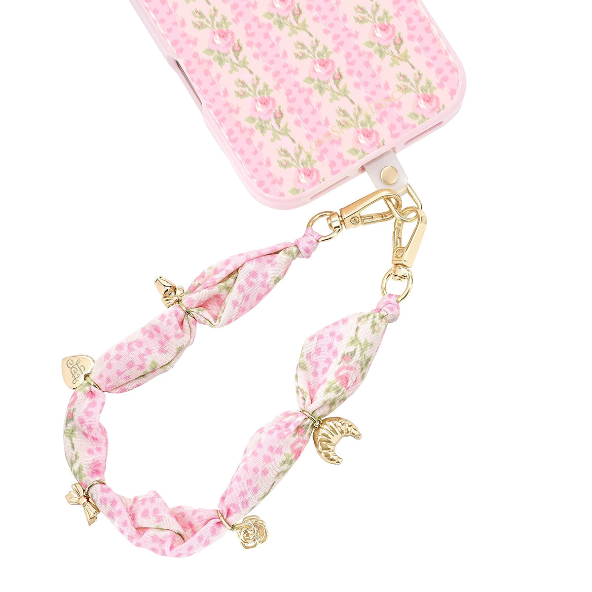 Pink floral phone case with matching strap on a white background
#color_blooming heirloom