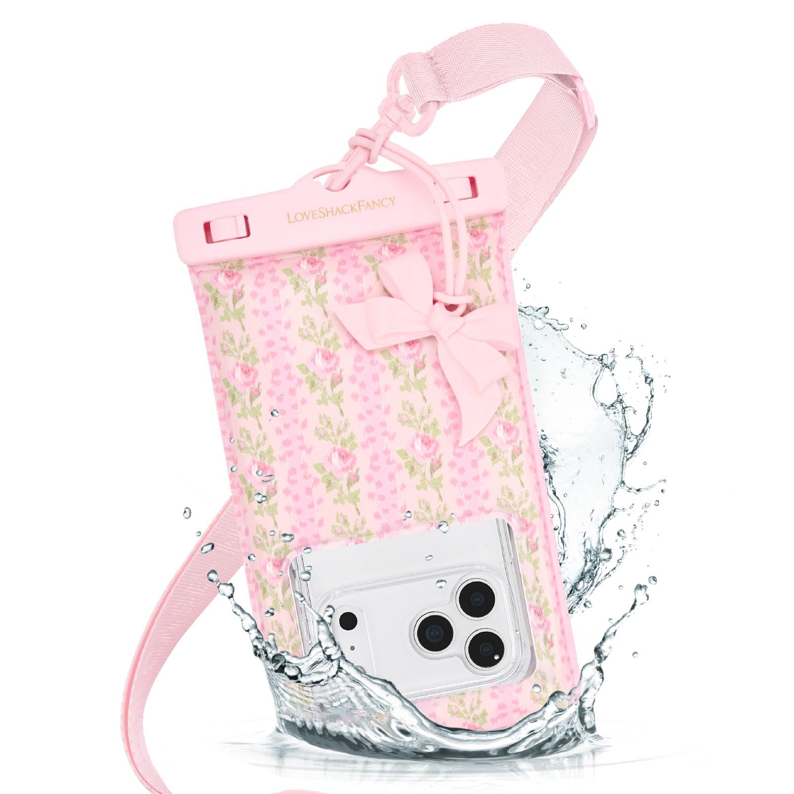 Pink floral phone case with a clear water-resistant design on a white background
#color_blooming heirloom