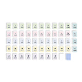 A set of small rectangular sticker or label cards arranged in rows on a white background. Each card has a pastel striped border and a printed word or symbol, including numbers, colors, and the word 'flower' on several cards.
#color_cabana stripe edition