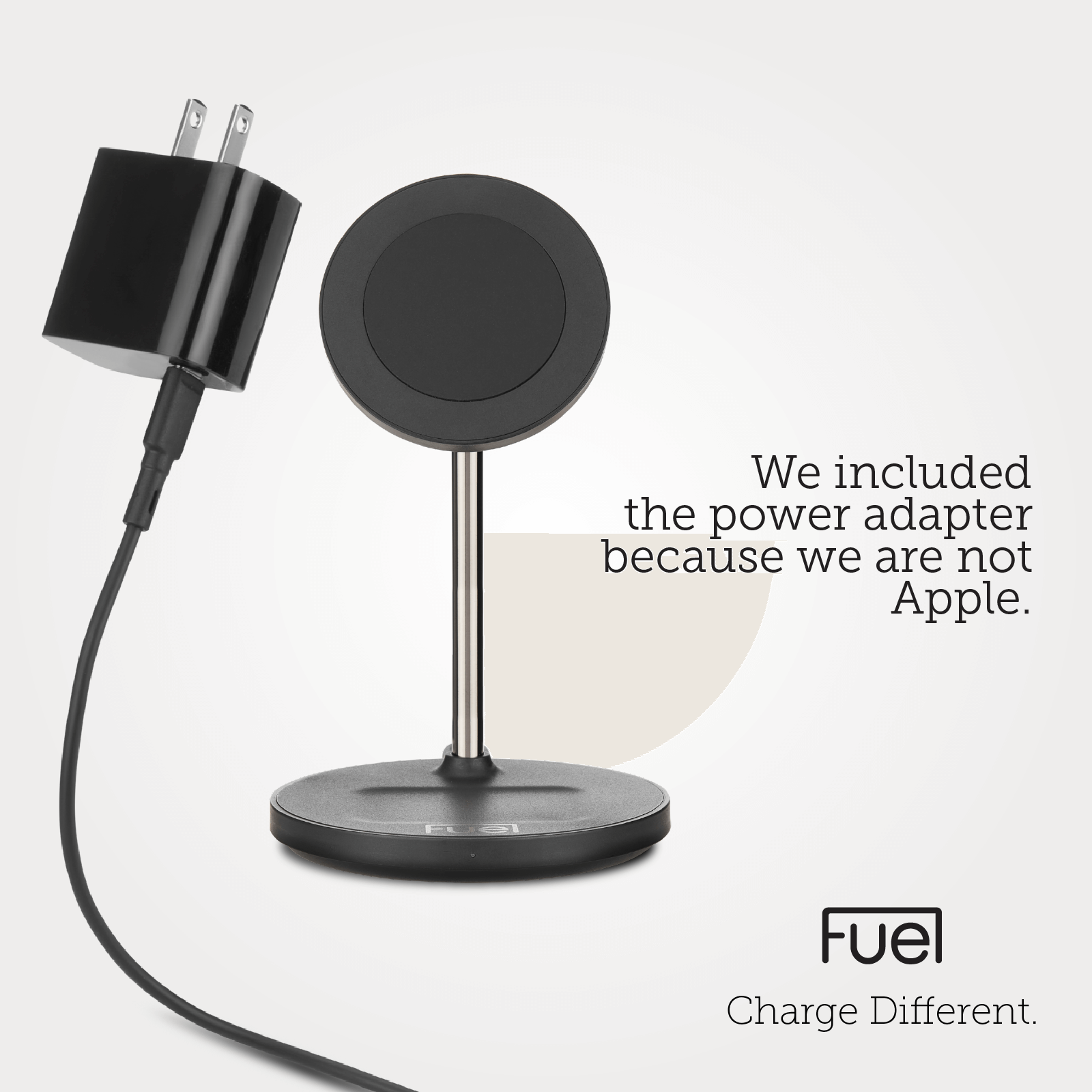 WE INCLUDED THE POWER ADAPTER BECAUSE WE ARE NOT APPLE.