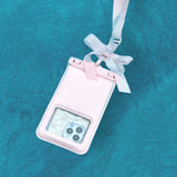 Phone case with a bow on a blue water background #color_ballet pink bow