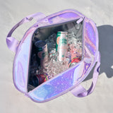 Iridescent cooler bag with drinks and ice on a light background
#color_iridescent