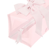 A light pink translucent zippered pouch with a matching pink grosgrain ribbon bow on top, shown against a solid white background.
#color_ballet pink bow