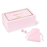 A pink Case-Mate multi-jong jelly dice set with a pink gift box, a small pink drawstring pouch, and two pink dice with white dots, shown on a white background.
#color_ballet pink pearl edition