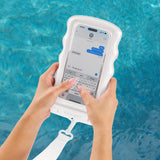 Person using a phone with a waterproof case by a pool #color_ivory twinkle
