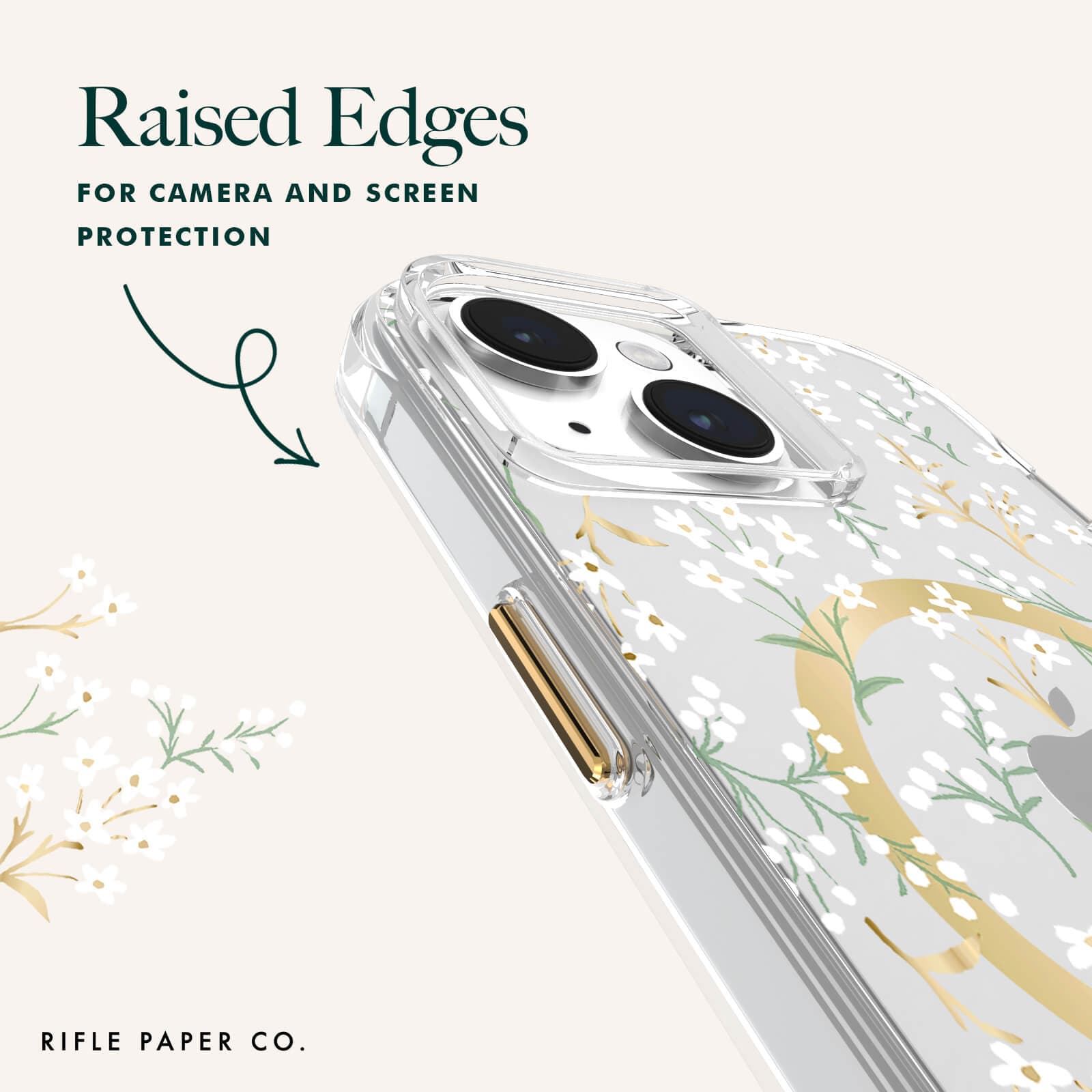 RAISED EDGES FOR CAMERA AND SCREEN PROTECTION.