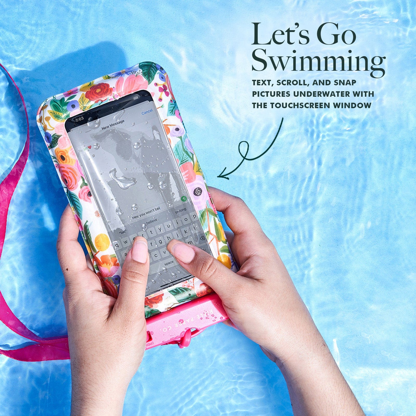 LET'S GO SWIMMING. TEXT, SCROLL, AND SNAP PICTURES UNDER WATER WITH THE TOUCHSCREEN WINDOW,