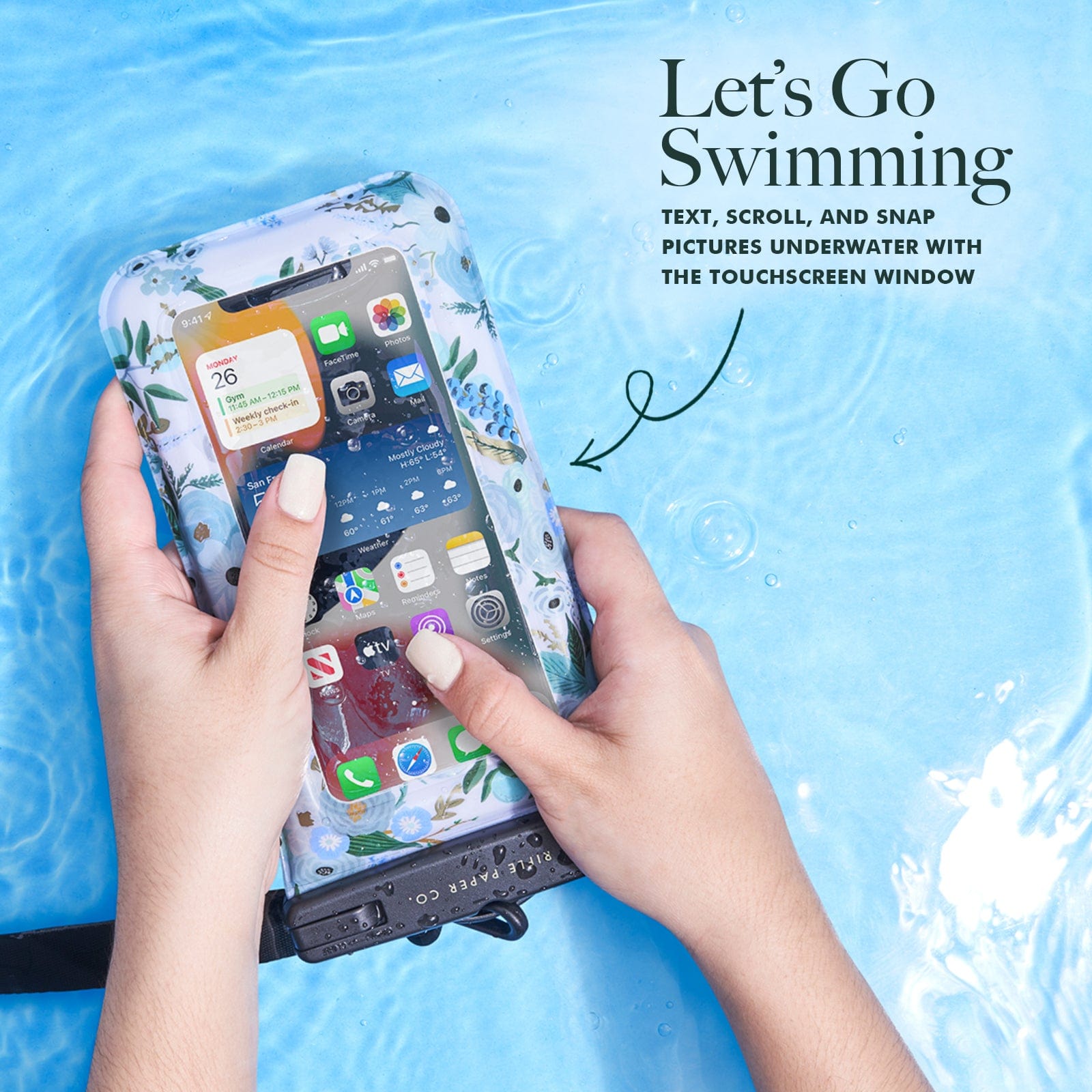 LET'S GO SWIMMING. TEXT, SCROLL, AND SNAP PICTURES UNDERWATER WITH THE TOUCHSCREEN WINDOW.