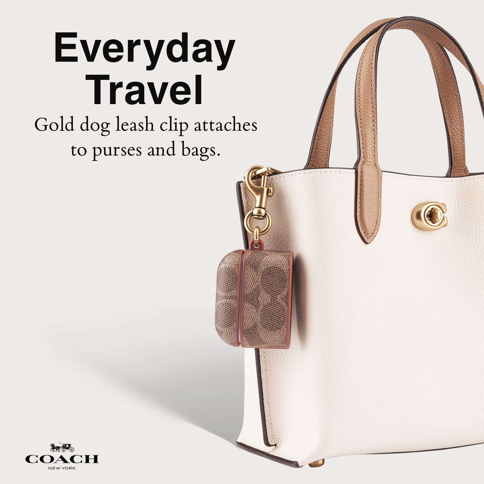 EVERYDAY TRAVEL. GOLD DOG LEASH CLIP ATTACHES TO PURSES AND BAGS