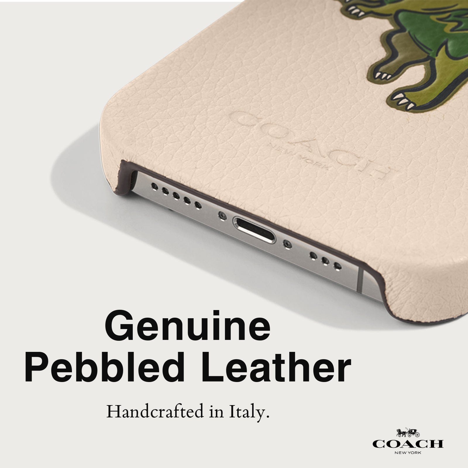 GENUINE PEBBLED LEATHER. HANDCRAFTED IN ITALY.