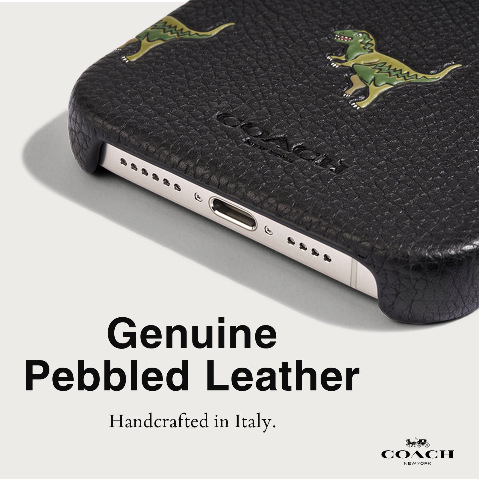 GENUINE PEBBLED LEATHER. HANDCRAFTED IN ITALY.