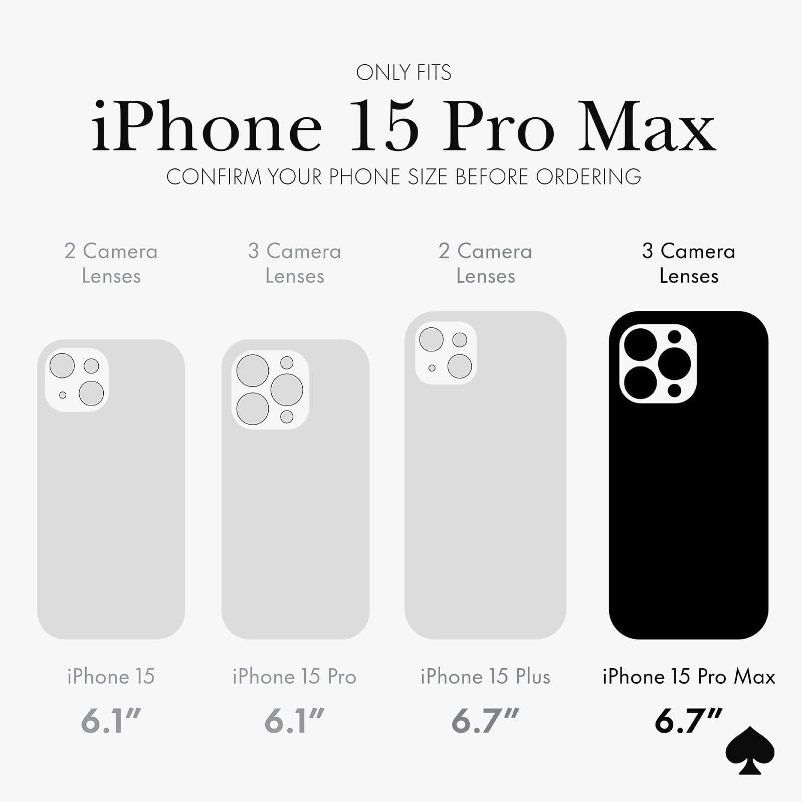 ONLY FITS IPHONE 15 PRO MAX. CONFIRM YOUR PHONE SIZE BEFORE ORDERING