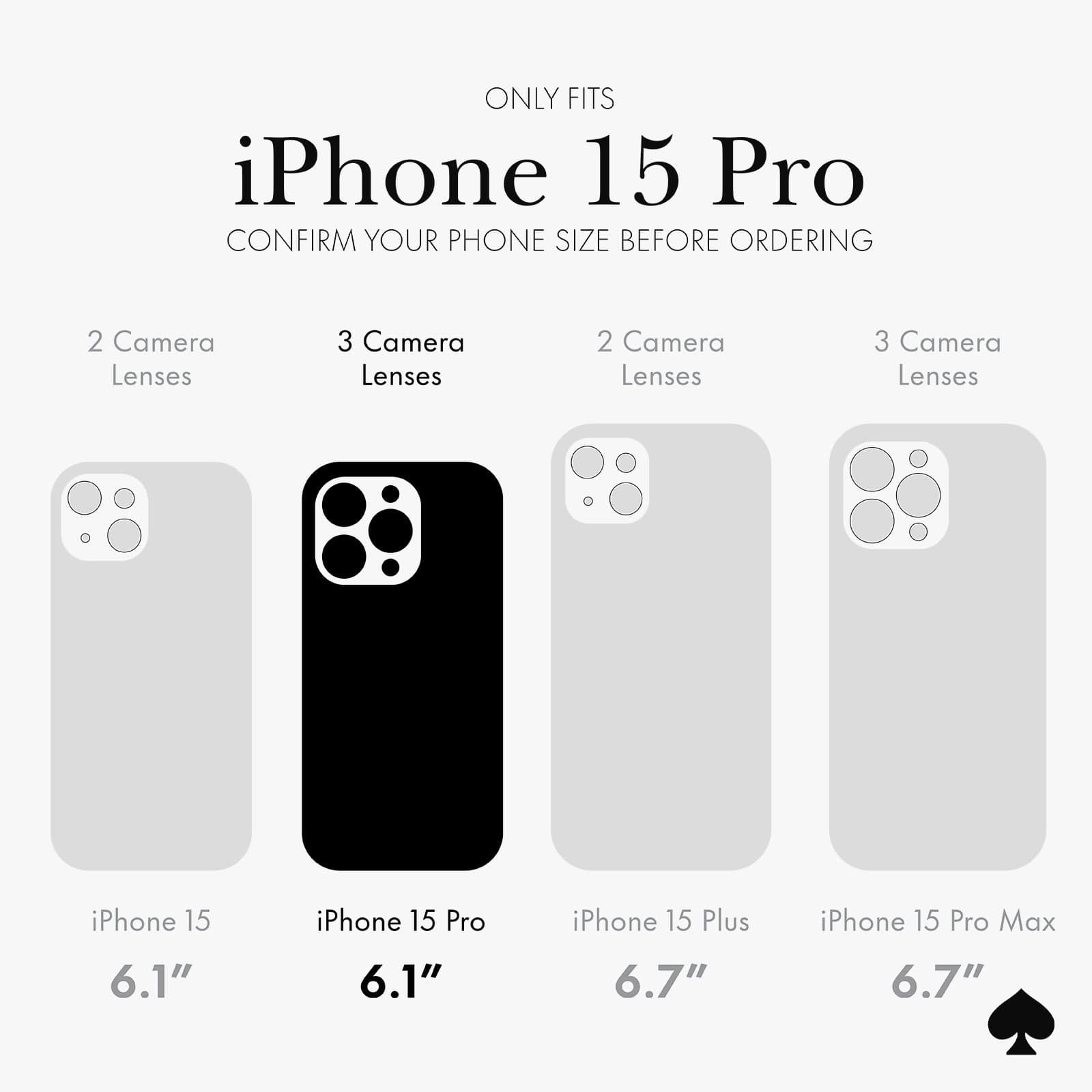 ONLY FITS IPHONE 15 POR. CONFIRM YOUR PHONE SIZE BEFORE ORDERING