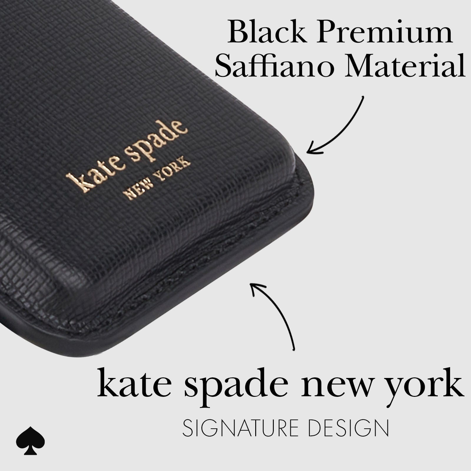 BLACK PREMIUM SAFFIANO MATERIAL. KATE SPADE NEW YORK SIGNATURE DESIGN
