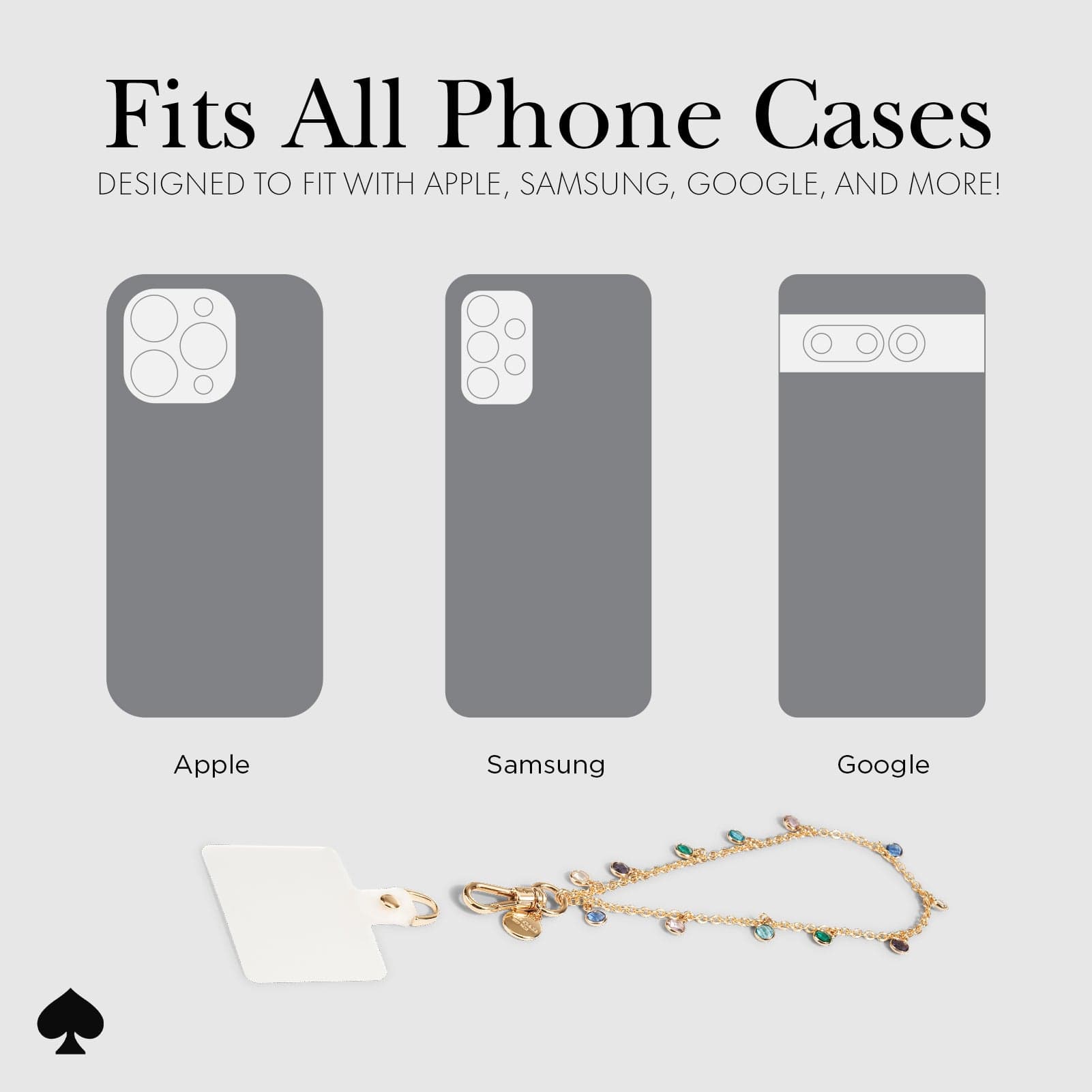 FITS ALL PHONE CASES. DESIGNED TO FIT WITH APPLE, SAMSUNG, GOOGLE AND MORE!