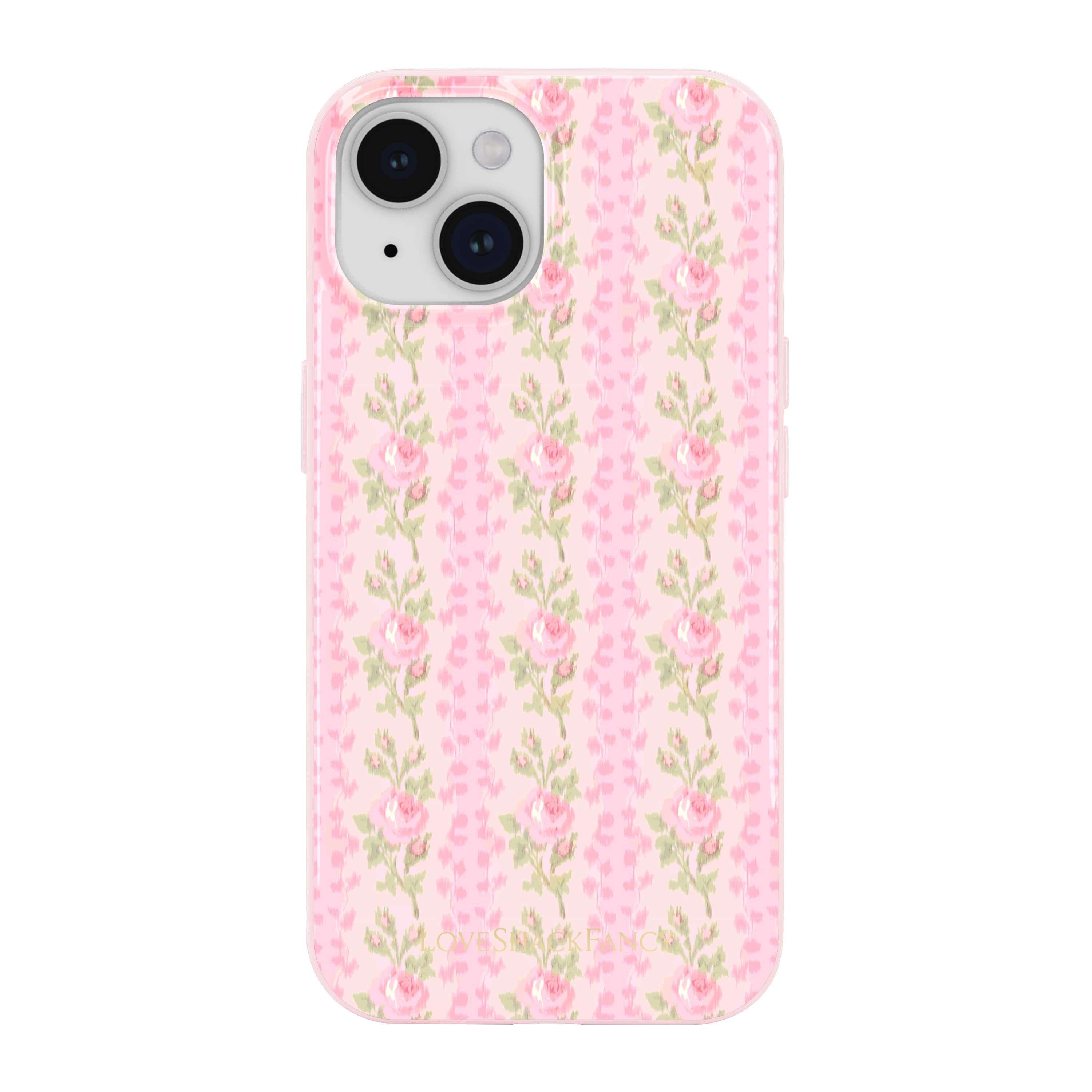 Phone case with pink floral pattern on a white background