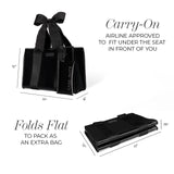 CARRY-ON AIRLINE APPROVED TO FIT UNDER THE SEAT IN FRONT OF YOU. FOLDS FLAT TO PACK AS AN EXTRA BAG. #color_midnight black bow
