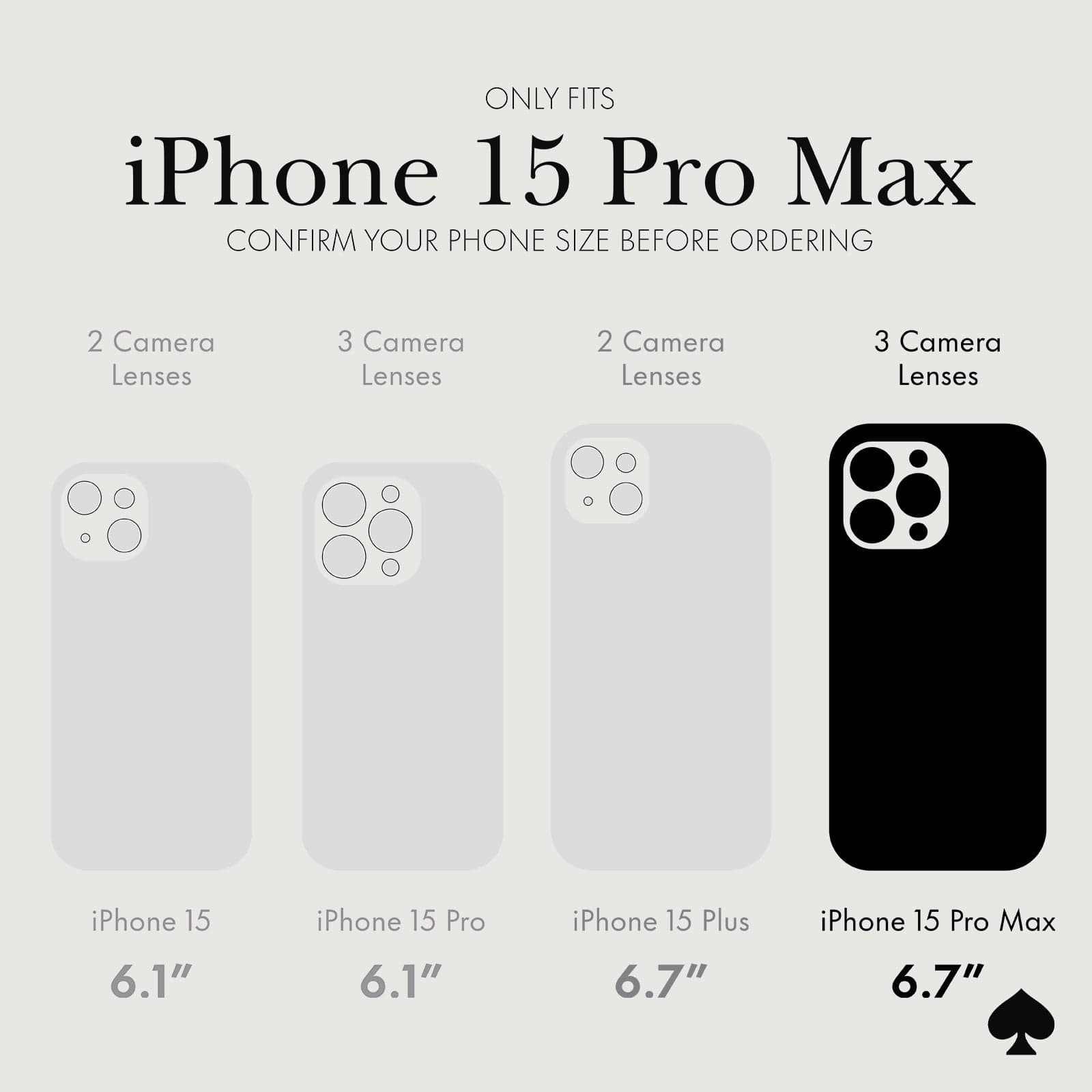 ONLY FITS IPHONE 15 PRO MAX. CONFIRM YOUR PHONE SIZE BEFORE ORDERING