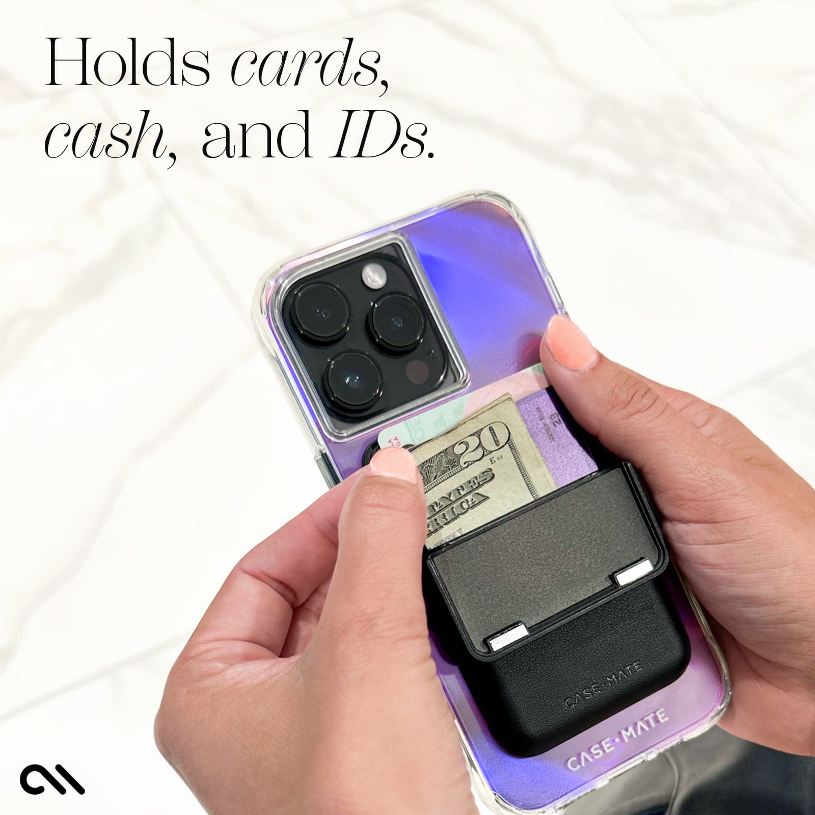 HOLDS CARDS, CASH, AND IDS