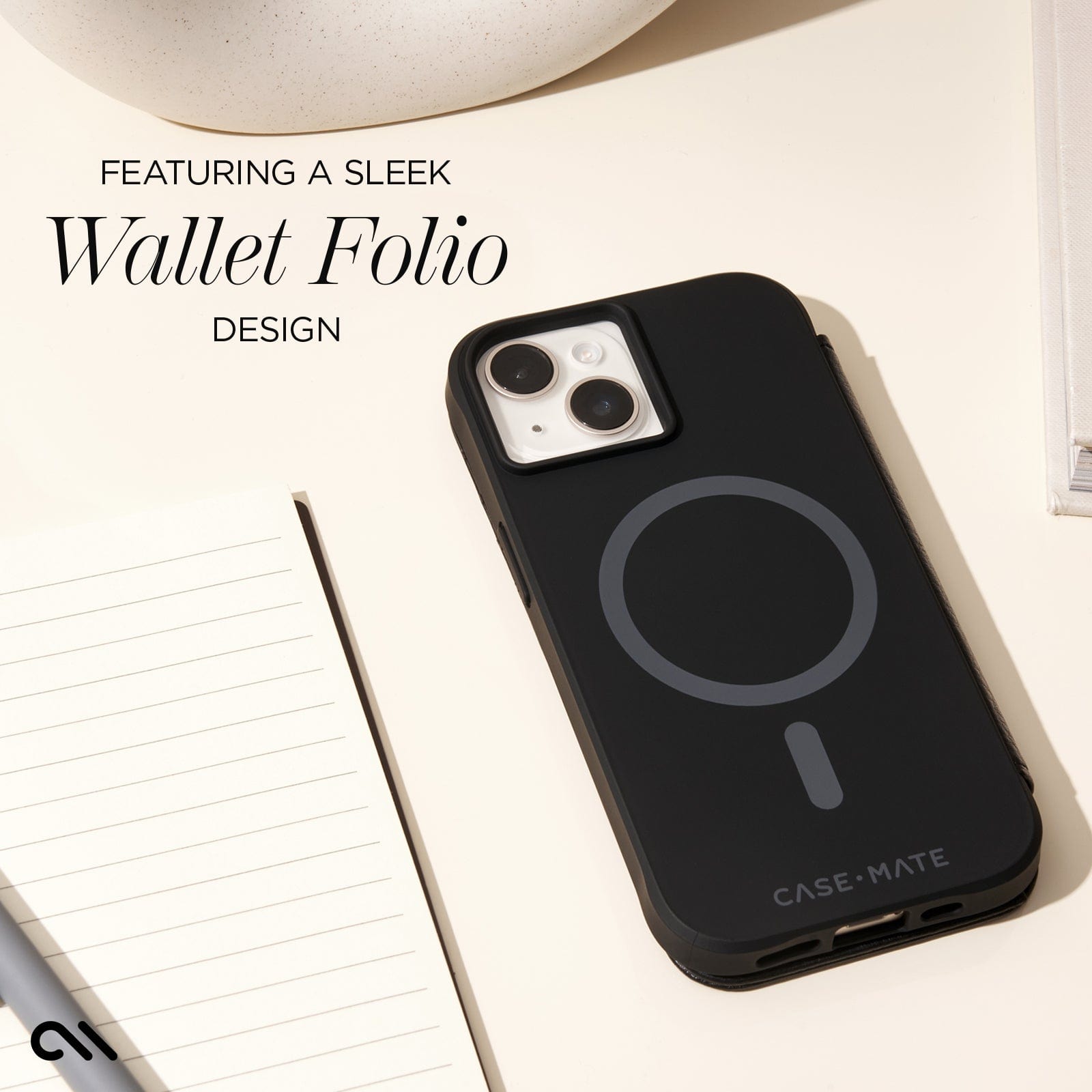 FEATURING A SLEEK WALLET FOLIO DESIGN