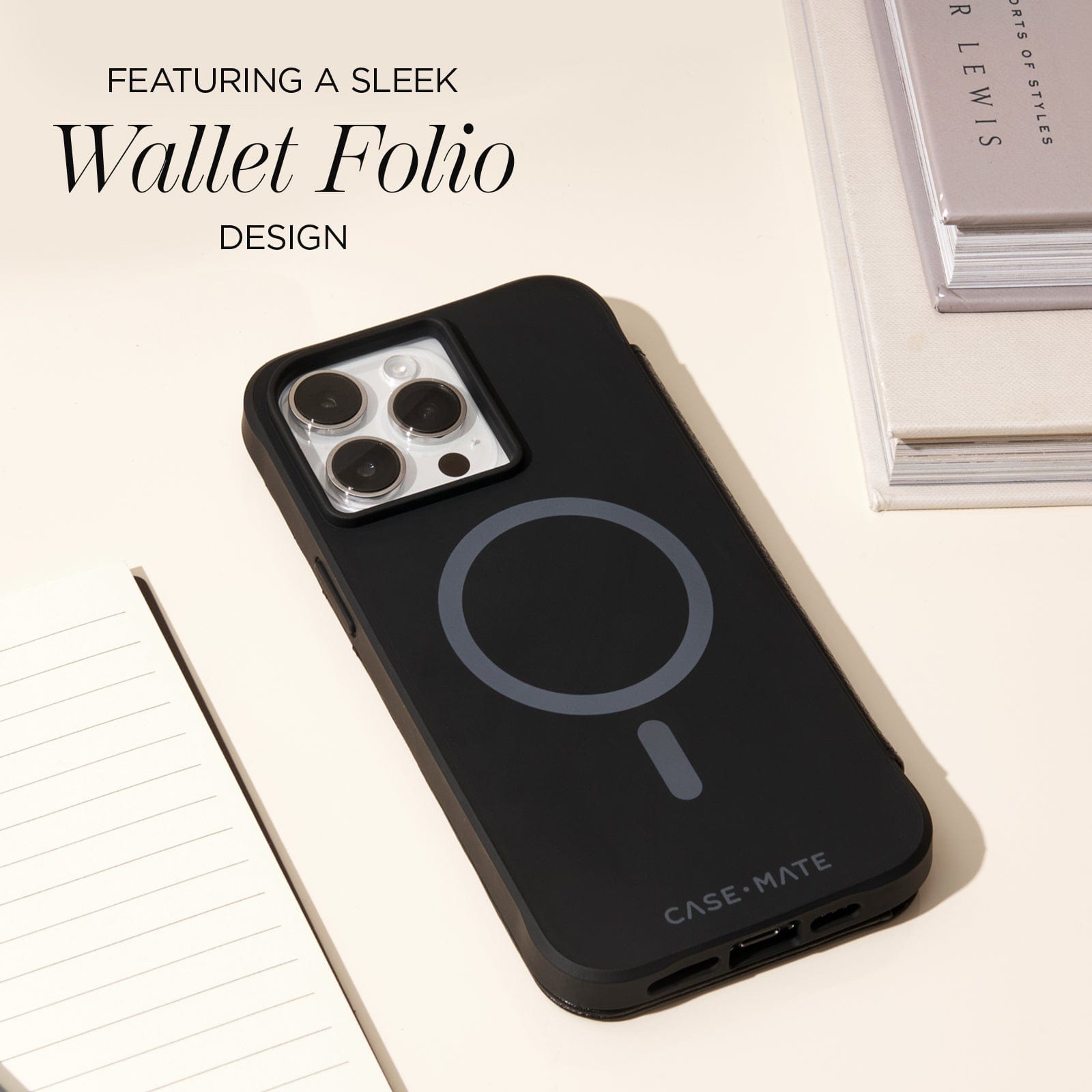 FEATURING A SLEEK WALLET FOLIO DESIGN