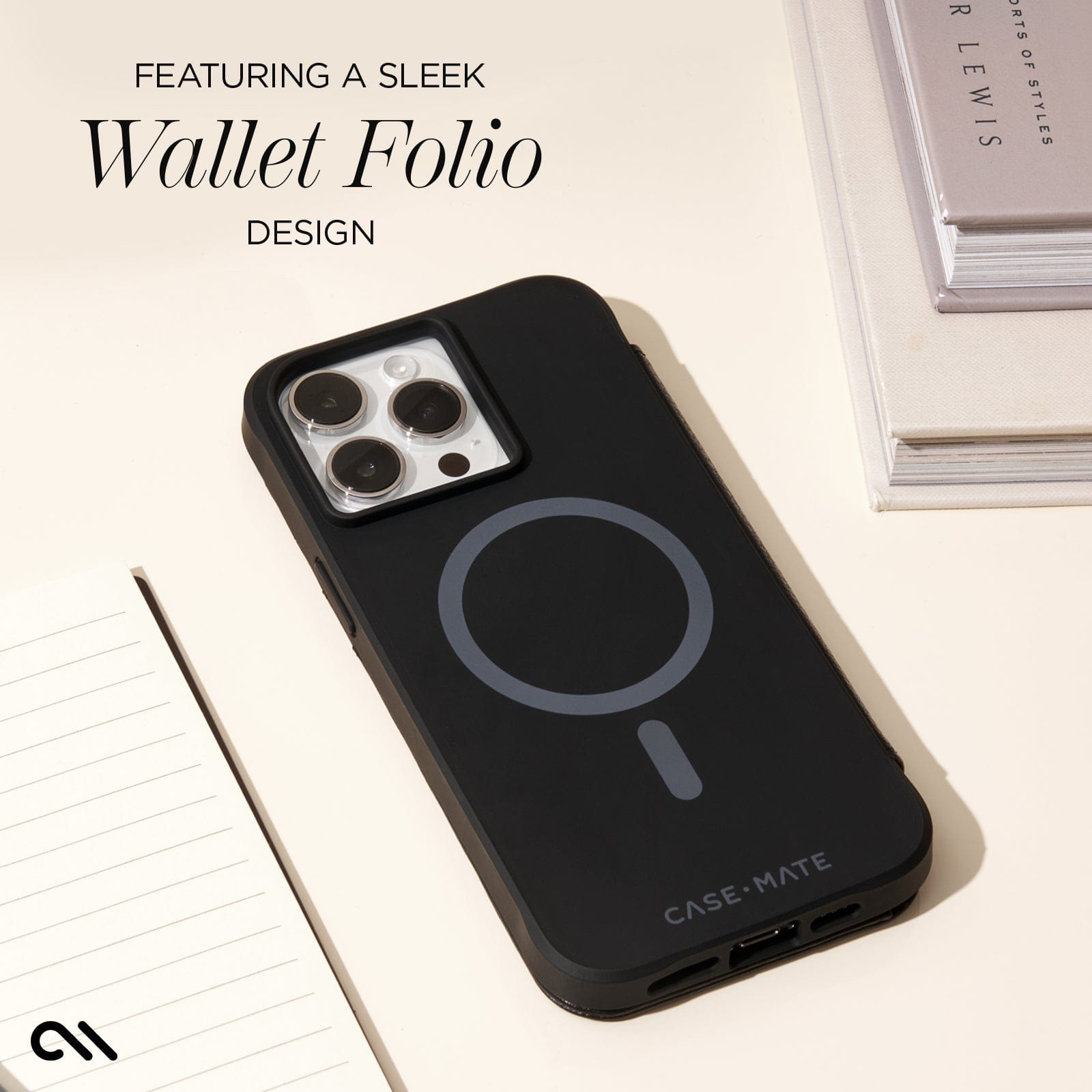 FEATURING A SLEEK WALLET FOLIO DESIGN
