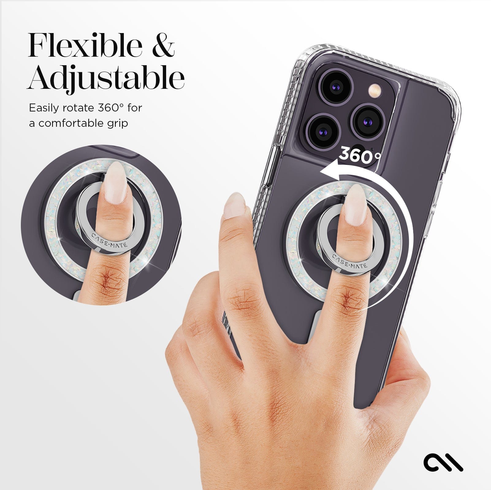 FLEXIBLE & ADJUSTABLE. EASILY ROTATE 360 DEGREES FOR COMFORTABLE GRIP.