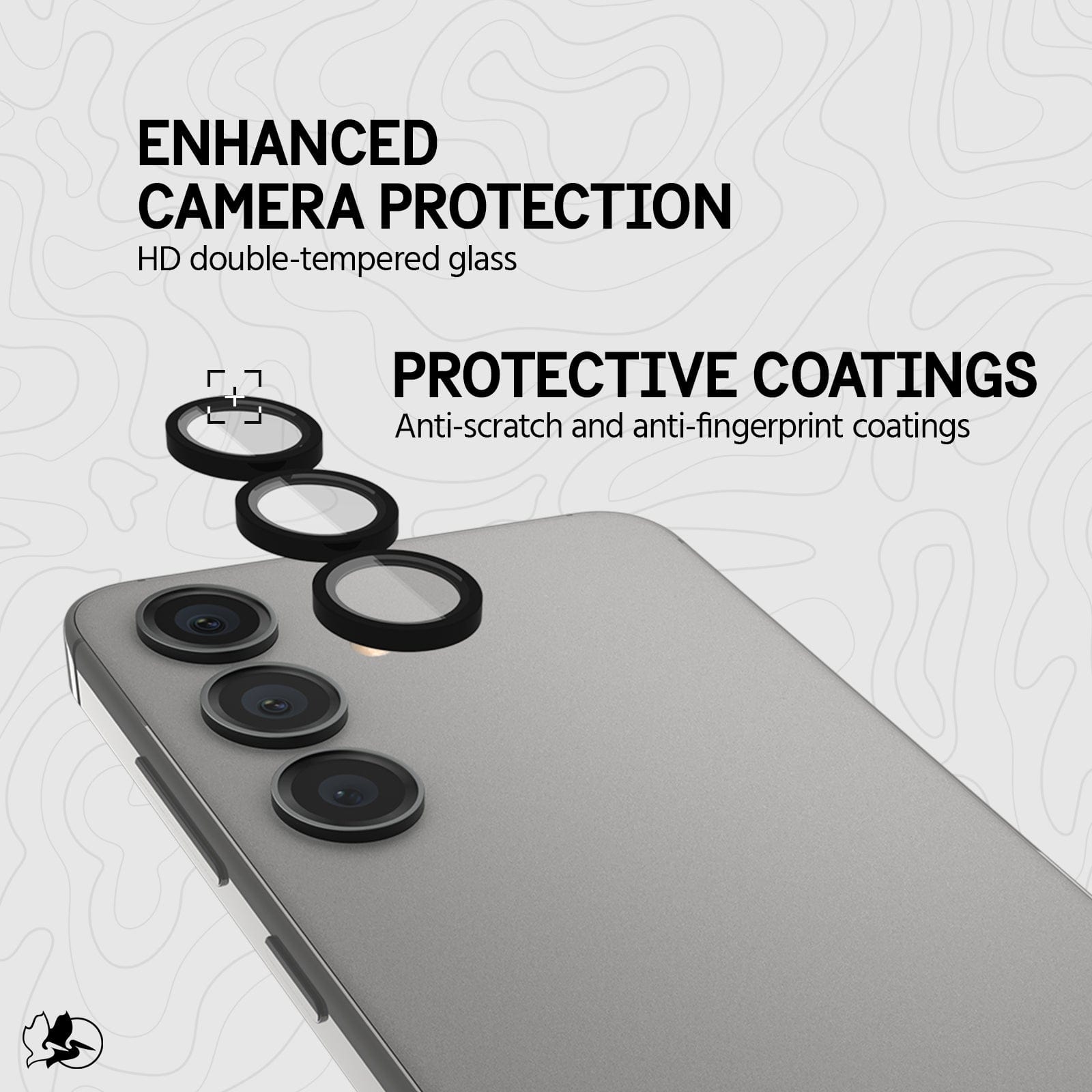 ENHANCED CAMERA PROTECTION. HD DOUBLE TEMPERED GLASS. PROTECTIVE COATINGS ANTI-SCRATCH AND ANTI-FINGERPRINT COATINGS