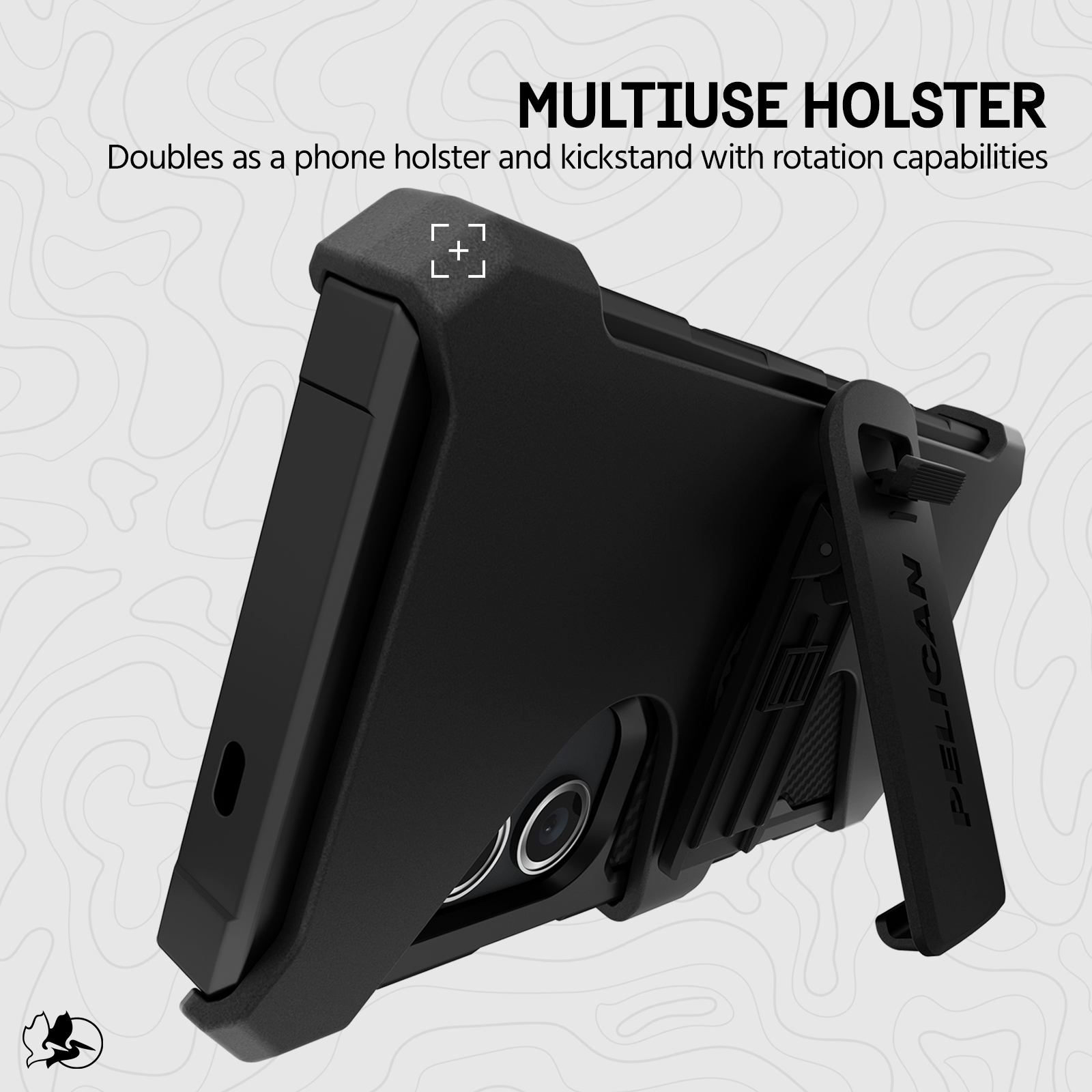 MULTIUSE HOLSTER DOUBLES AS A PHONE HOLSTER AND KICKSTAND WITH ROTATION CAPABILITIES