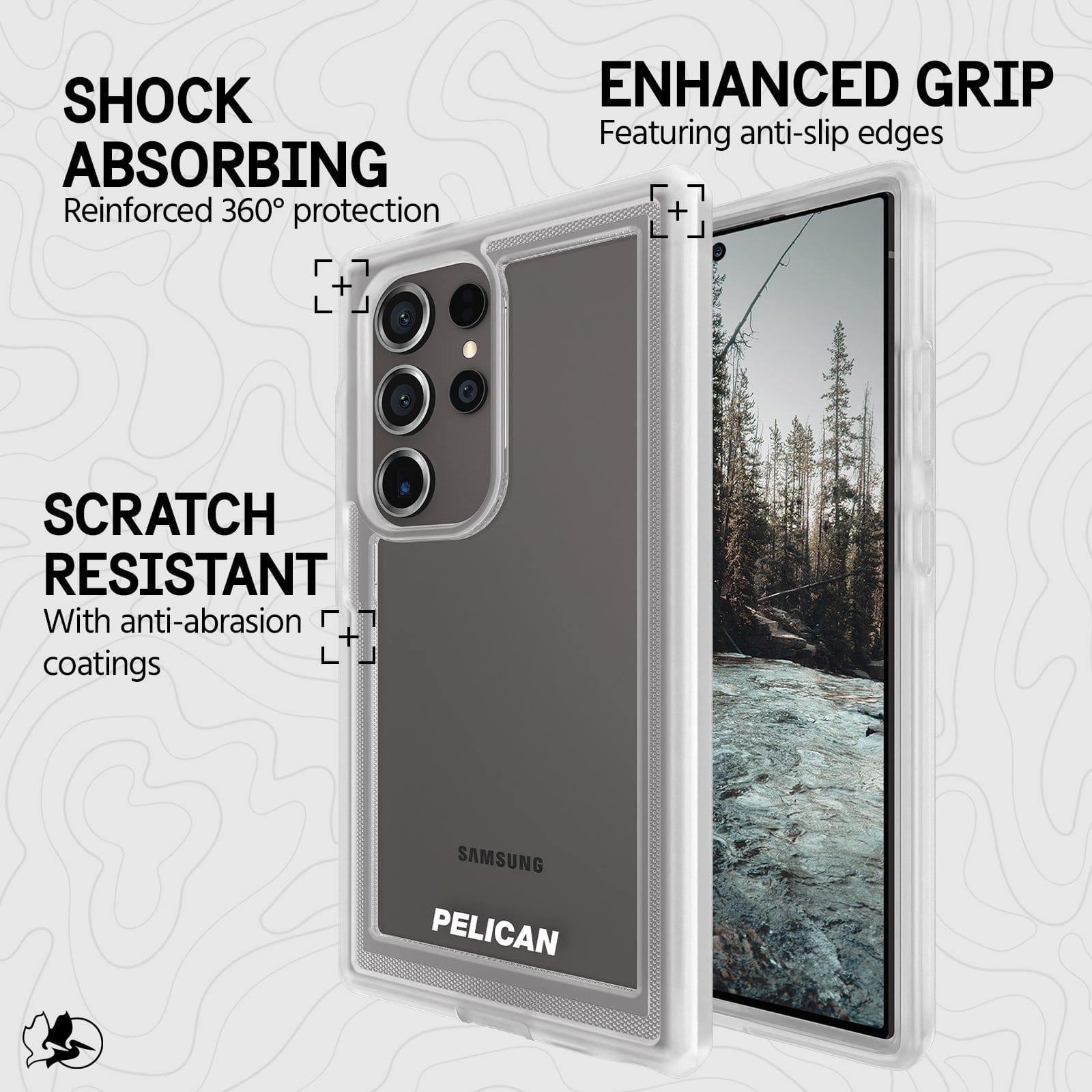 SHOCK ABSORBING REINFORCED 360 DEGREE PROTECTION. SCRATCH RESISTANT WITH ANTI ABRASION COATINGS. ENHANCED GRIP FEATURING ANTI-SLIP SIDES