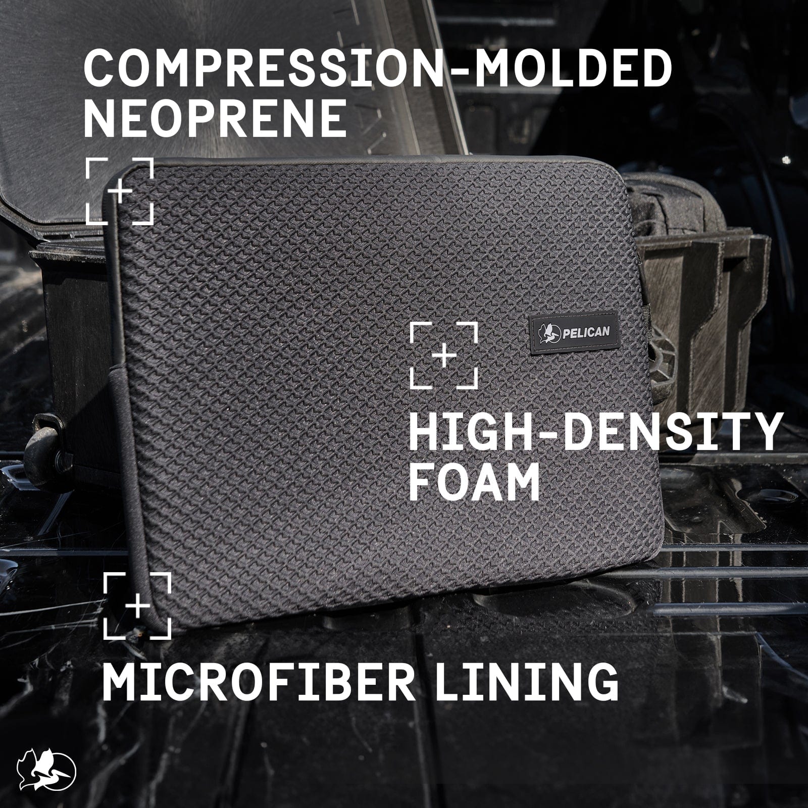 COMPRESSION-MOLDED NEOPRENE. HIGH-DENSITY FOAM. MICROFIBER LINING