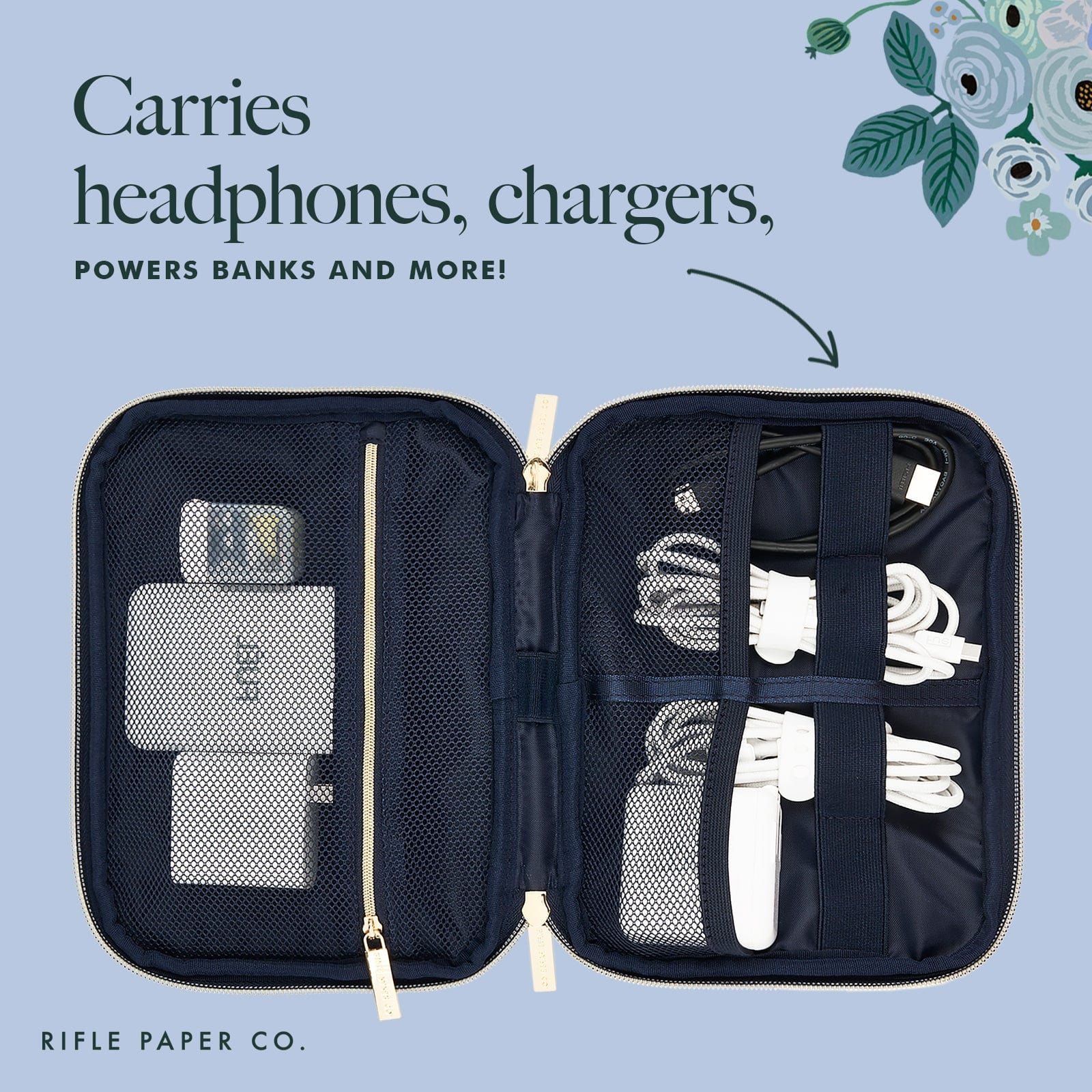 CARRIES HEADPHONES, CHARGERS, POWER BANKS AND MORE!