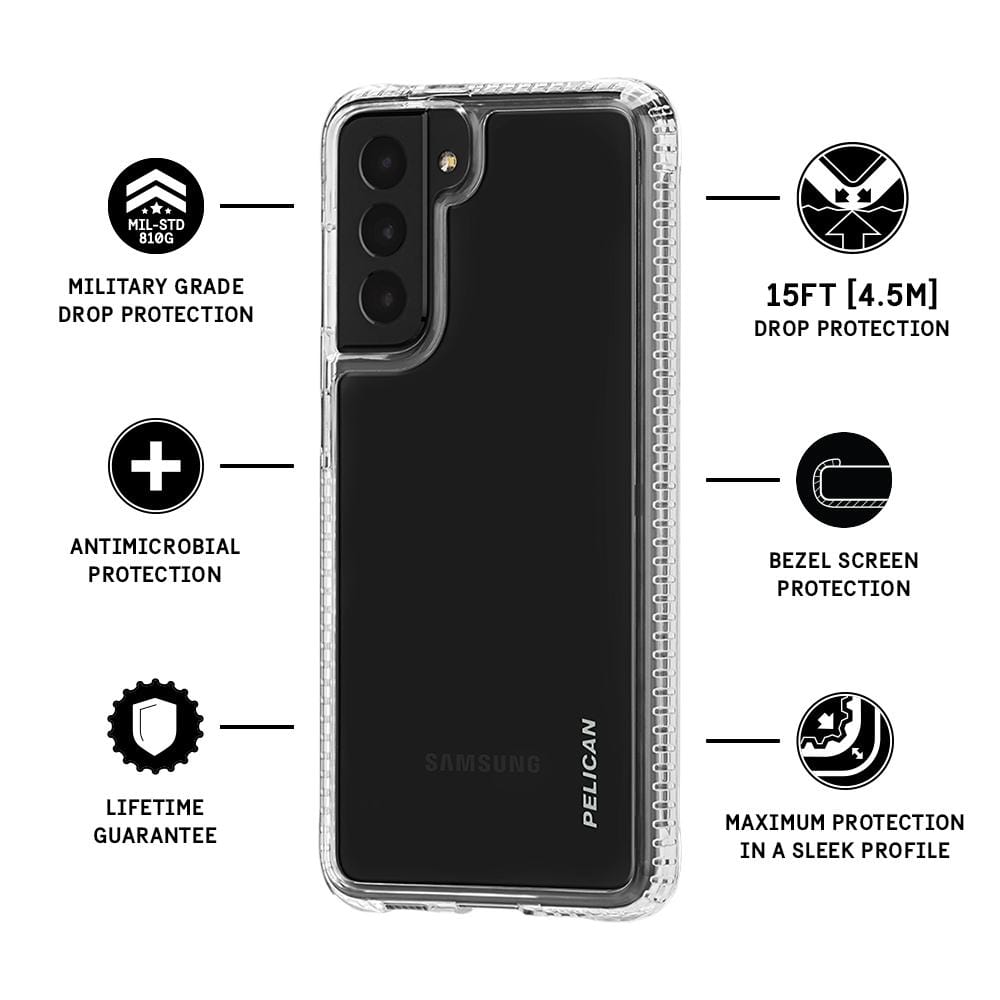 Features Military Grade Drop Protection, Antimicrobial Protection, Lifetime Guarantee, 15 ft Drop Protection, Bezel Screen Protection, Maximum Protection in a Sleek Profile. color::Clear