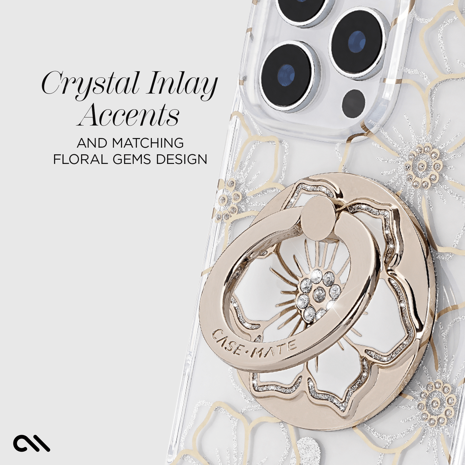 Crystal inlay accents and matching floral gems design