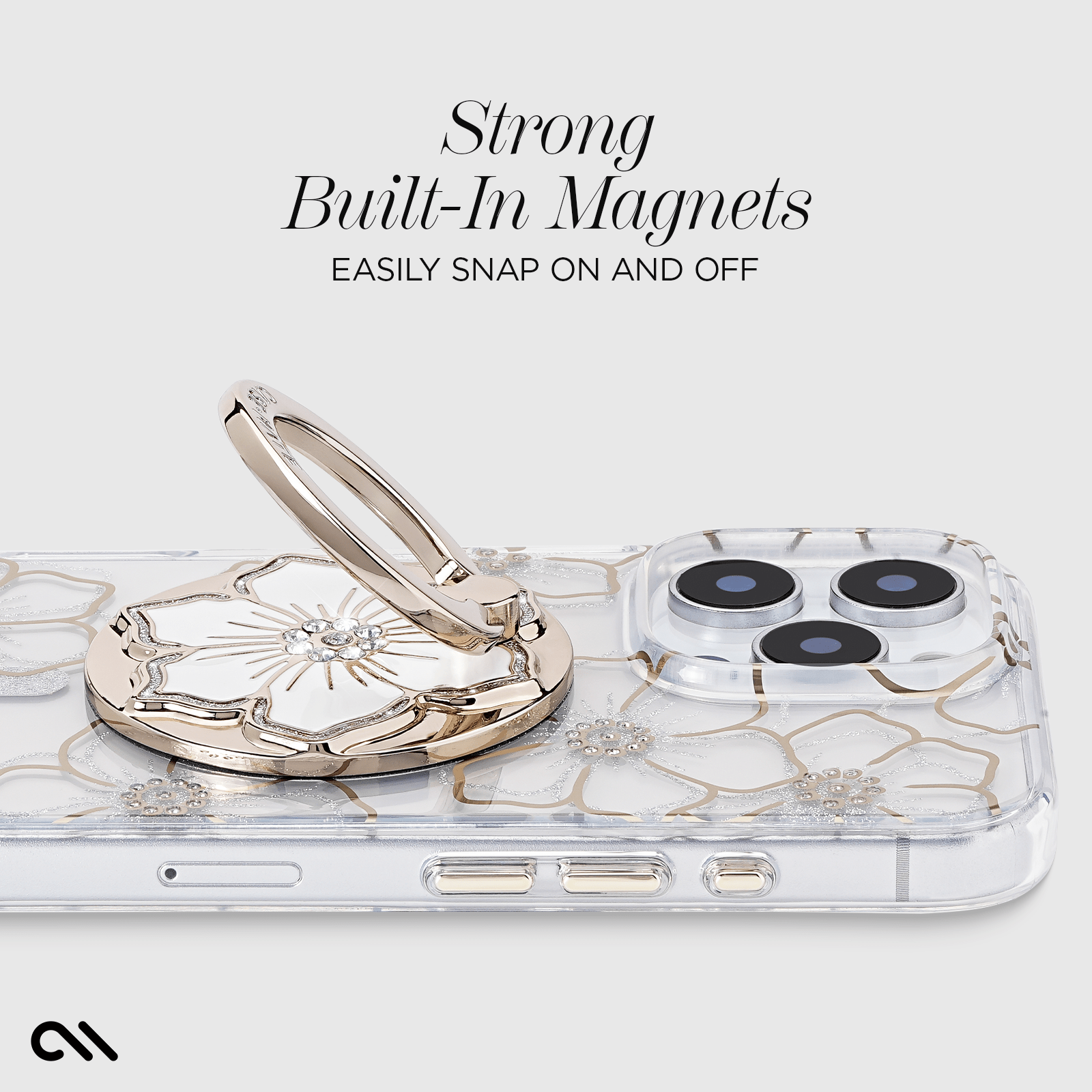 Strong built-in magnets easily snap on and off