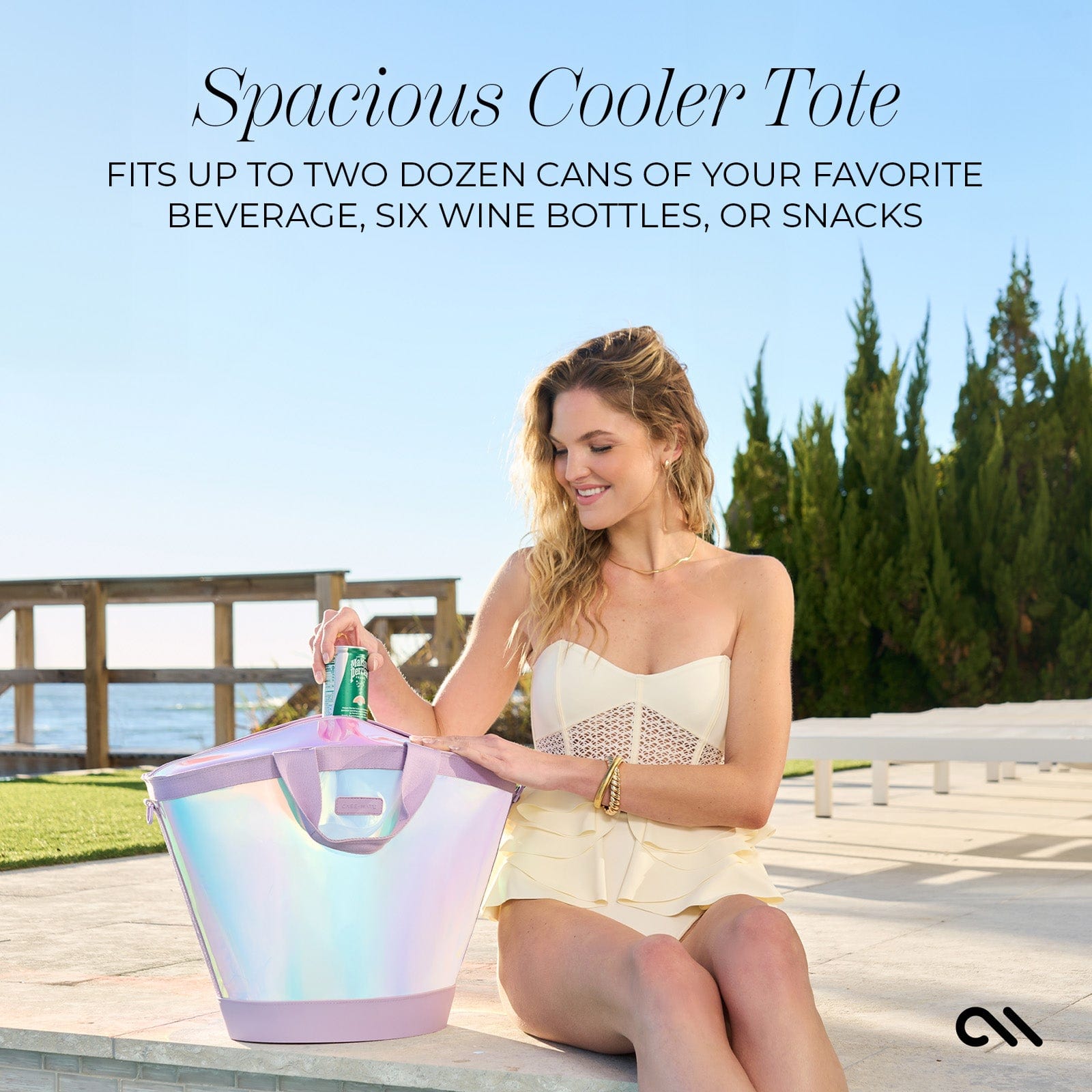 SPACIOUS COOLER TOTE FITS UP TO TWO DOZEN CANS OF YOUR FAVORITE BEVERAGE, SIX BOTTLES OF WINE, OR SNACKS