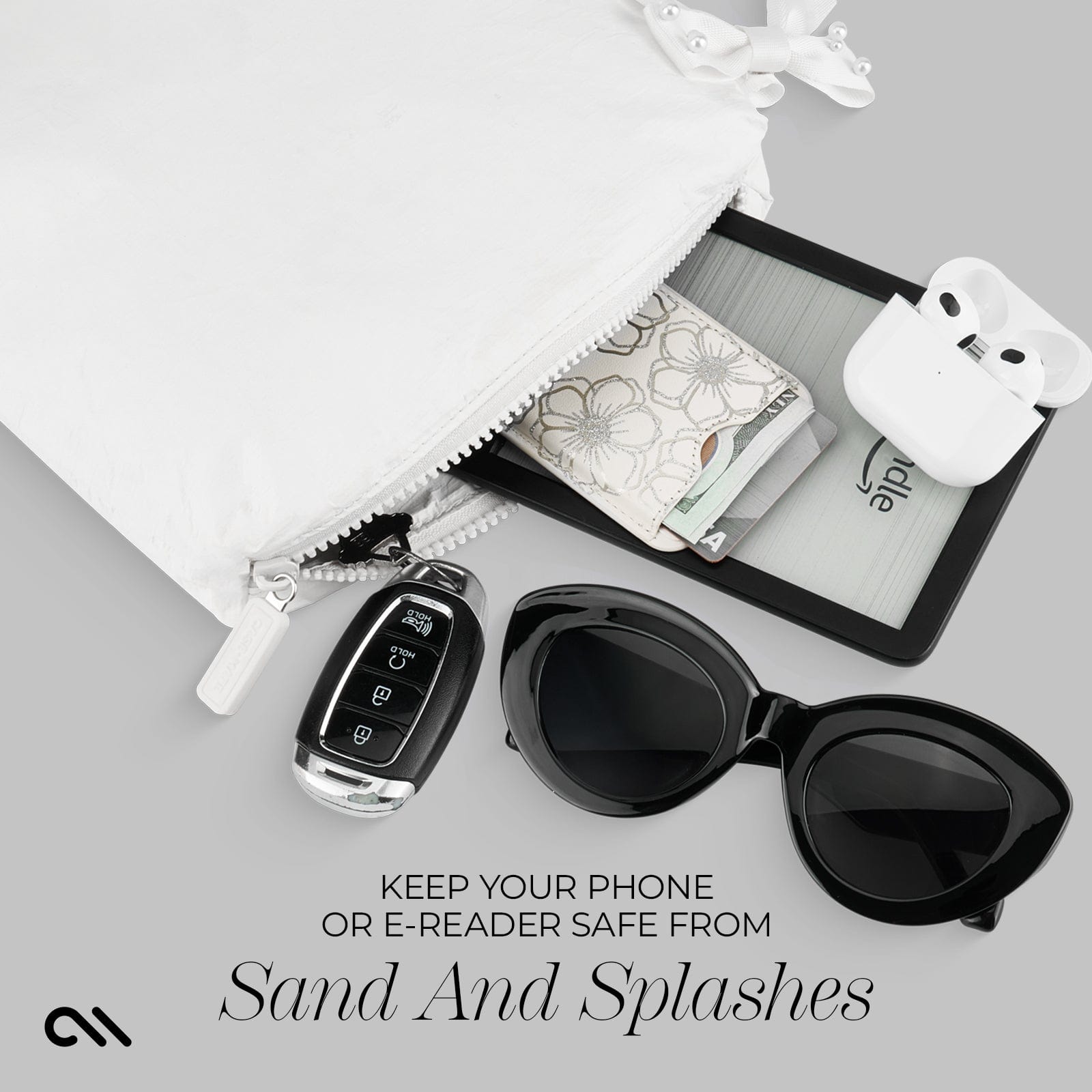 KEEP YOUR PHONE OR E-READER SAFE FROM SAND AND SPLASHES #color_ivory pearl bow