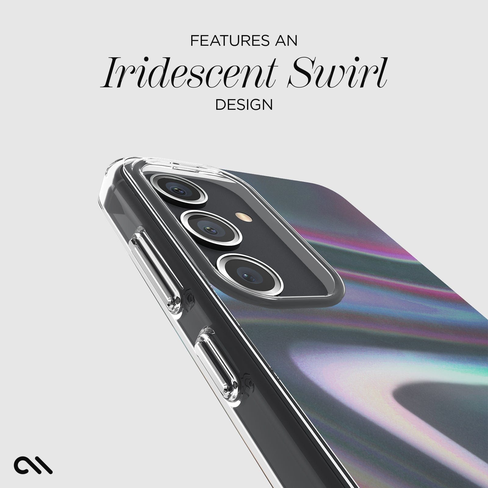 FEATURES AN IRIDESCENT SWIRL DESIGN