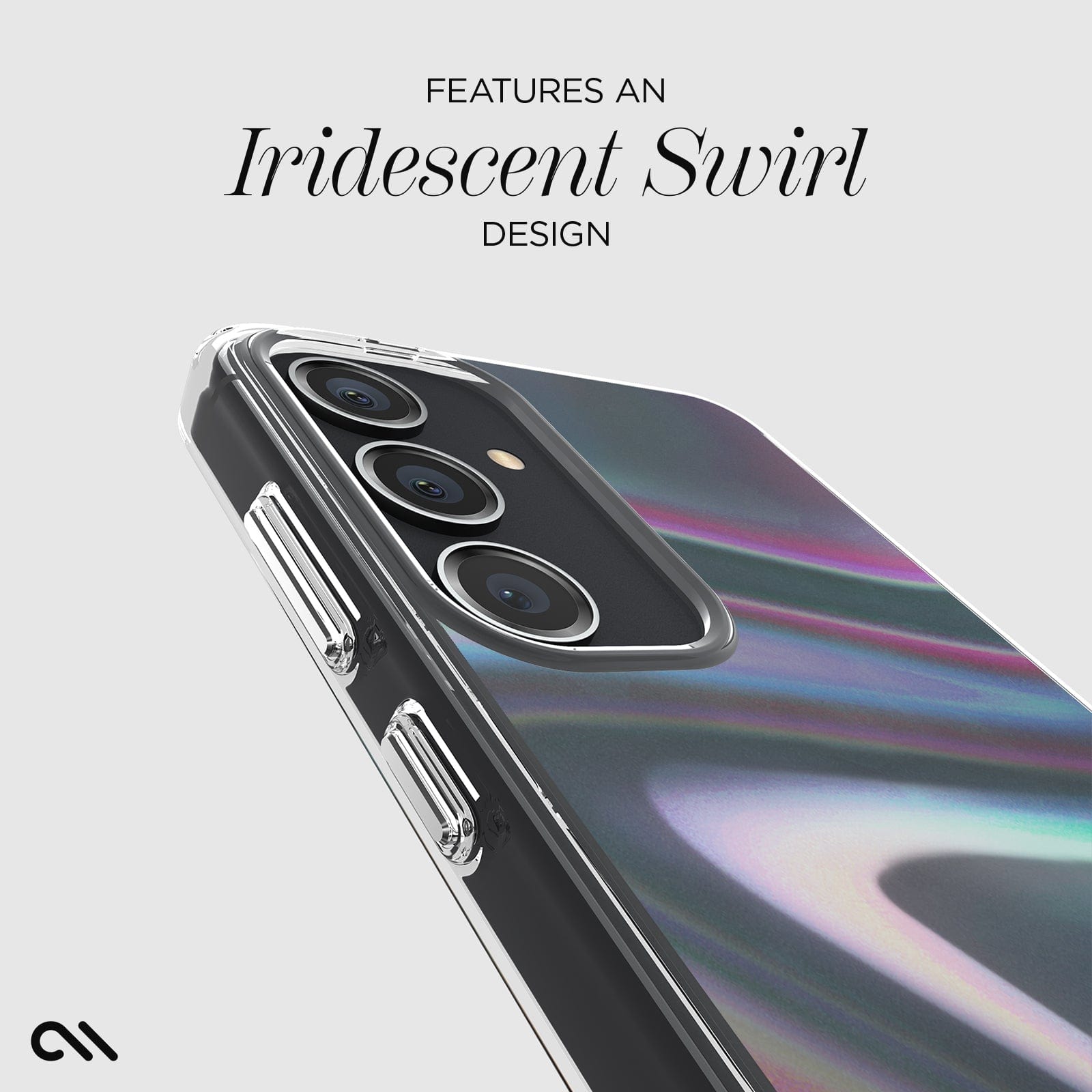 FEATURES AN IRIDESCENT SWIRL DESIGN