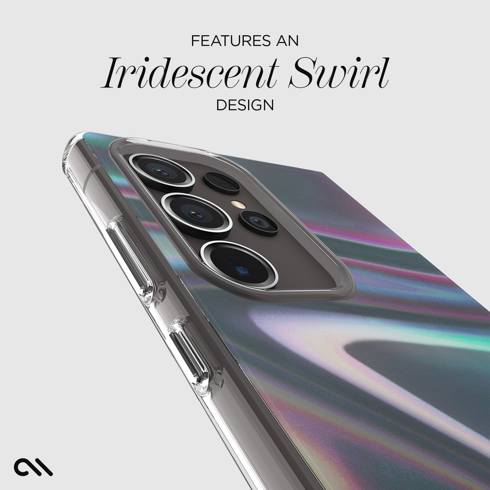 FEATURES AN IRIDESCENT SWIRL DESIGN