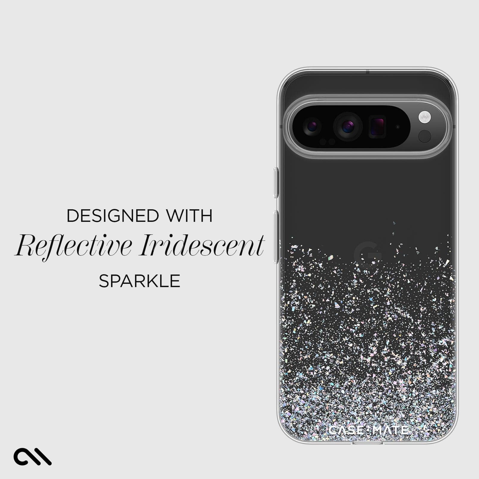 Designed with reflective iridescent sparkle