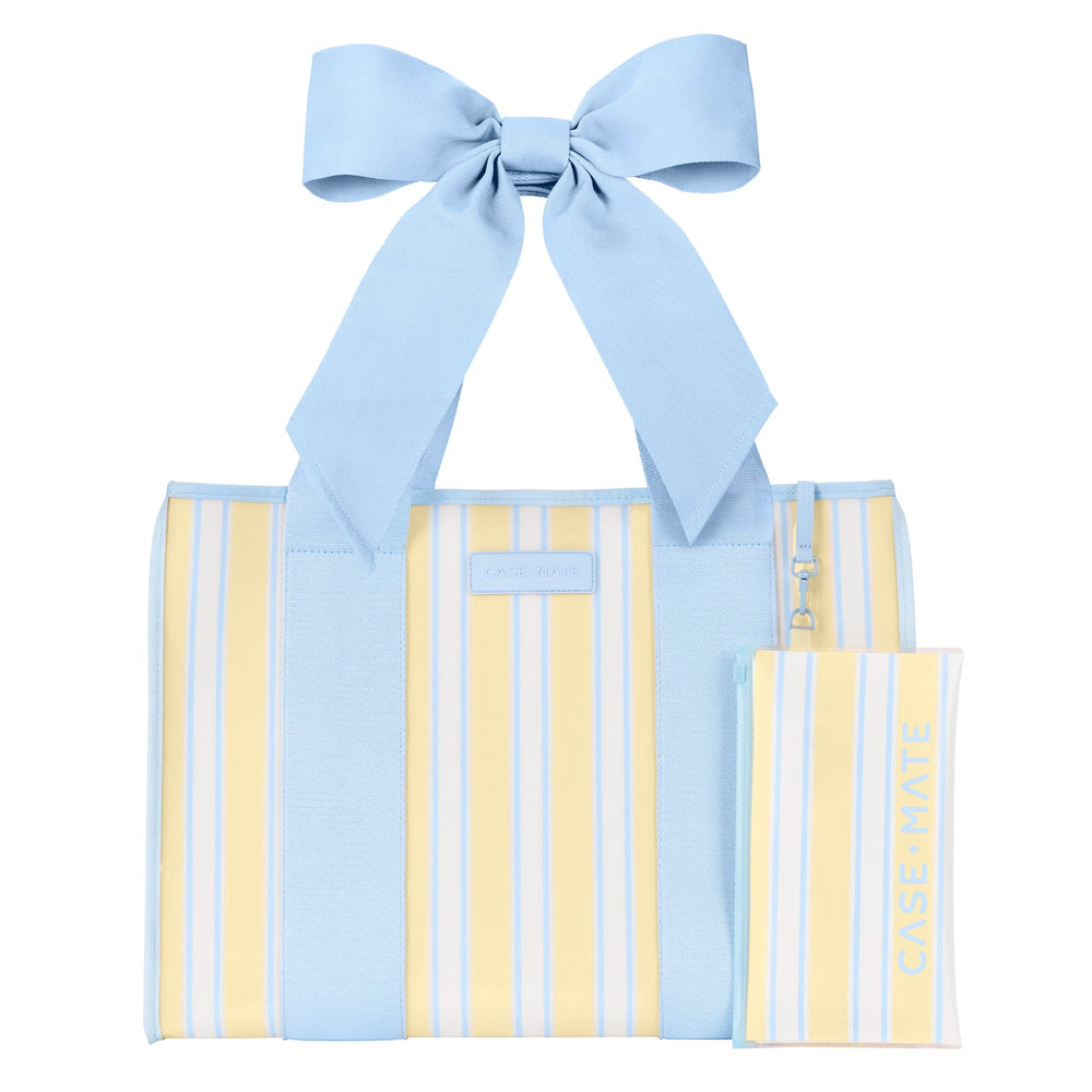 Striped bag with a large blue bow on a white background
#color_cabana stripe bow