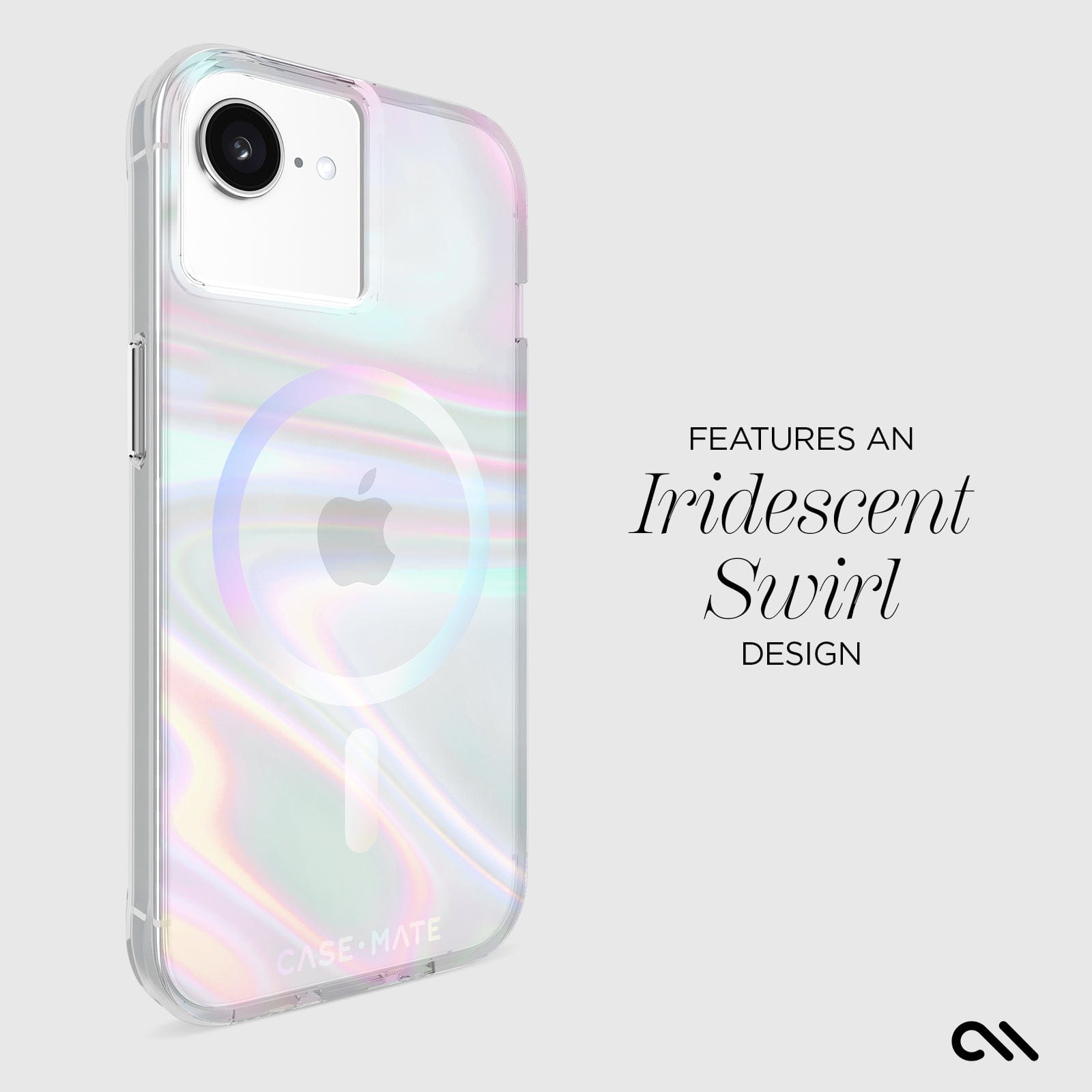 FEATURES AN IRIDESCENT SWIRL DESIGN