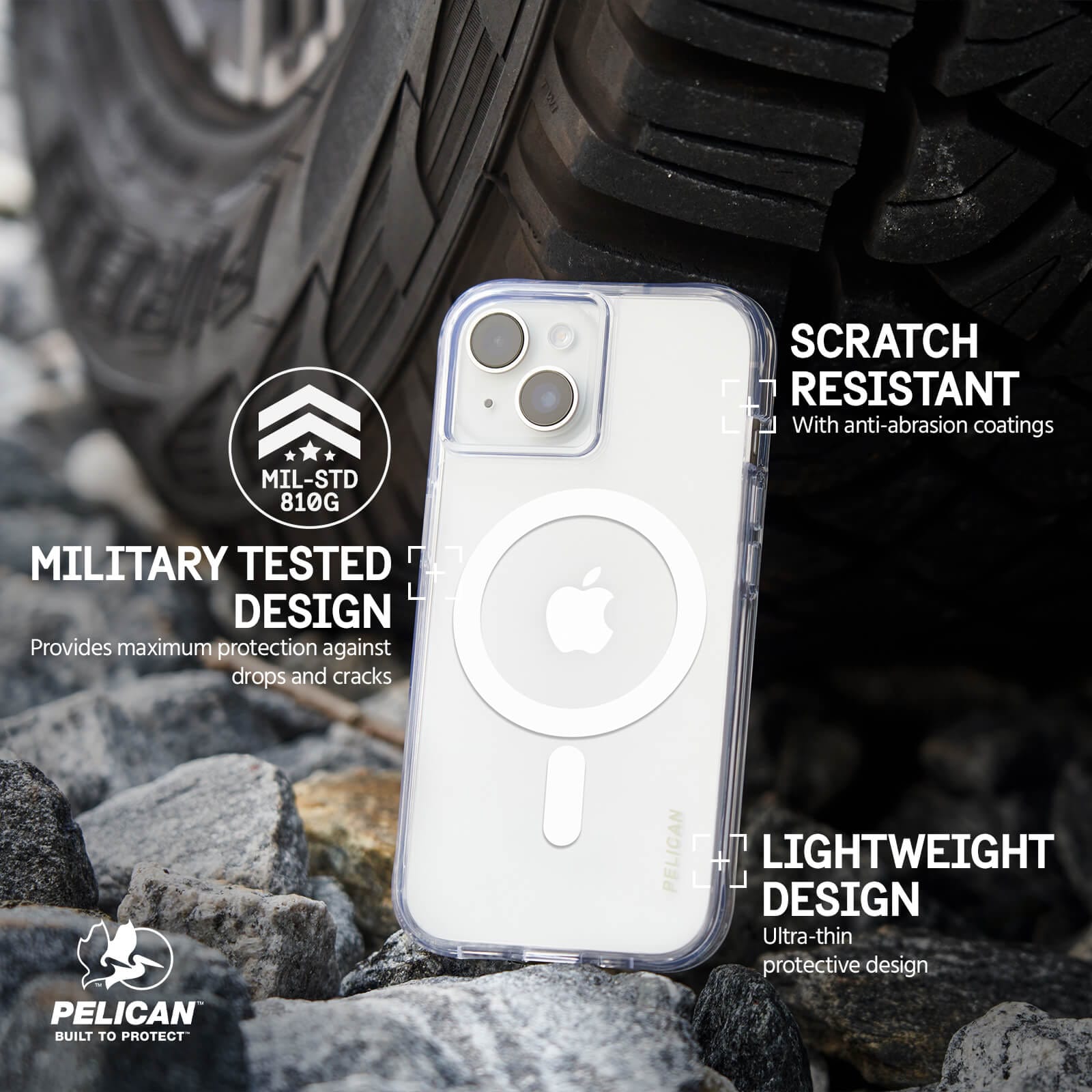 MILITARY TESTED DESIGN. PROVIDES MAXIMUM PROTECTION AGAINST DROPS AND CRACKS. SCRATCH RESISTANT WITH ANTI-ABRASION COATINGS.