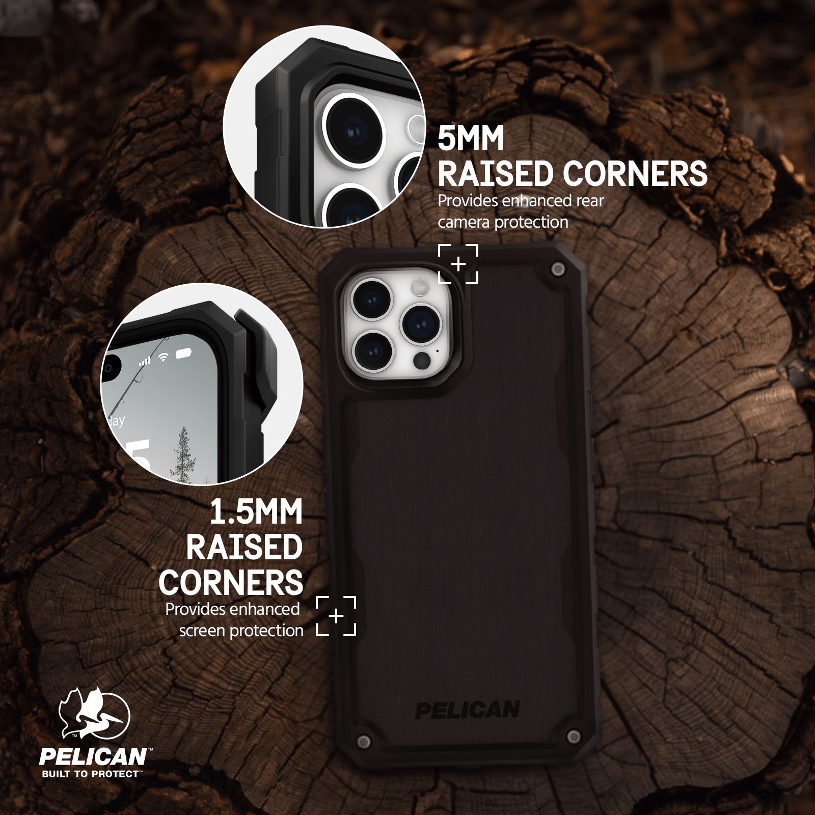 5MM RAISED CORNERS PROVIDES ENHANCED REAR CAMERA PROTECTION. 1.5MM RAISED CORNERS PROVIDES ENHANCED SCREEN PROTECTION.
