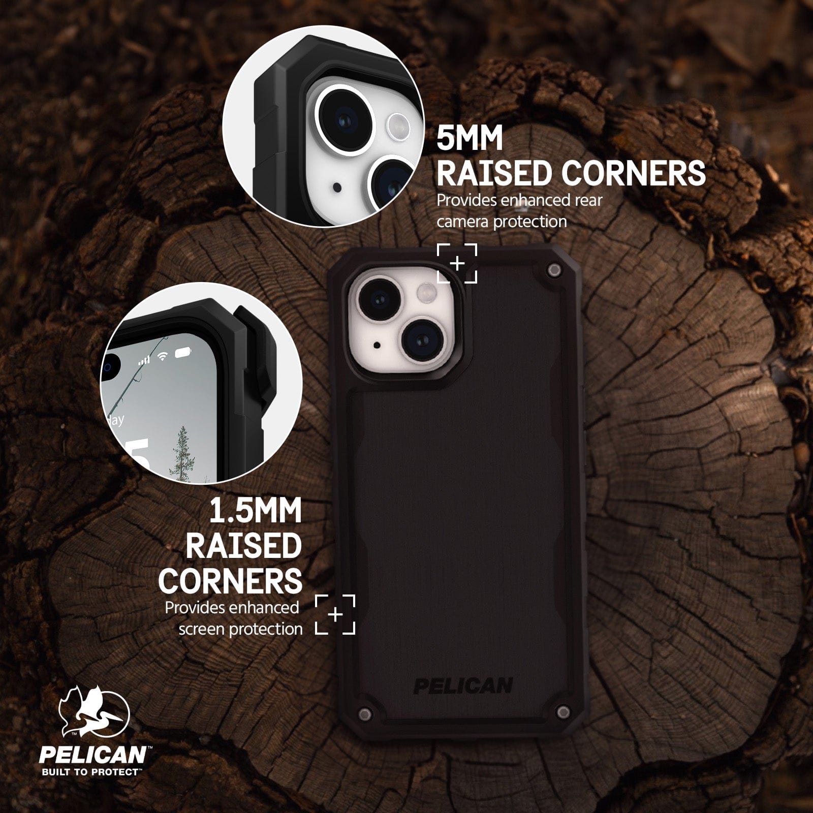 5MM RAISED CORNERS PROVIDES ENHANCED REAR CAMERA PROTECTION. 1.5MM RAISED CORNERS PROVIDES ENHANCED SCREEN PROTECTION.