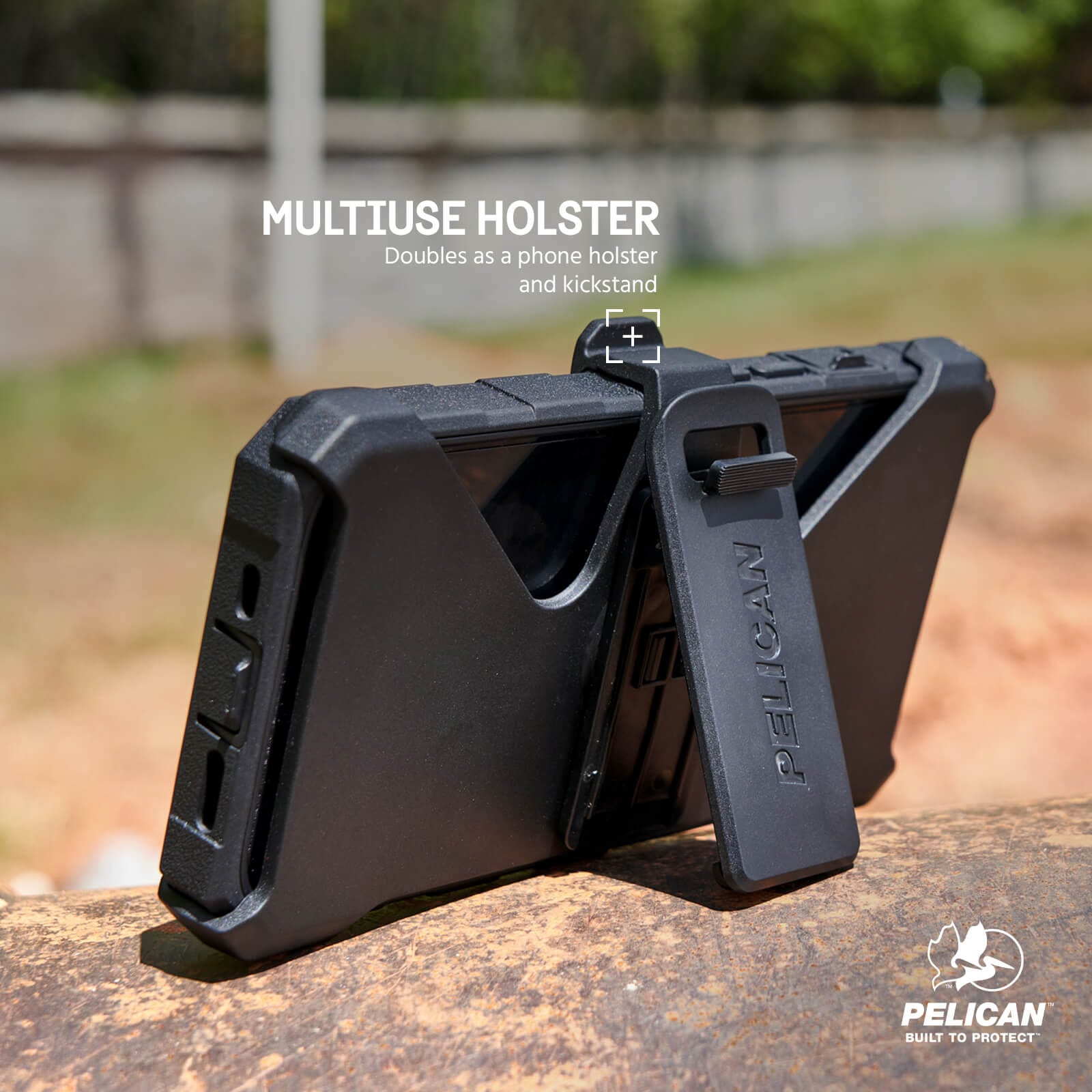 MULTI USE HOLSTER. DOUBLES AS A PHONE HOLSTER AND KICKSTAND